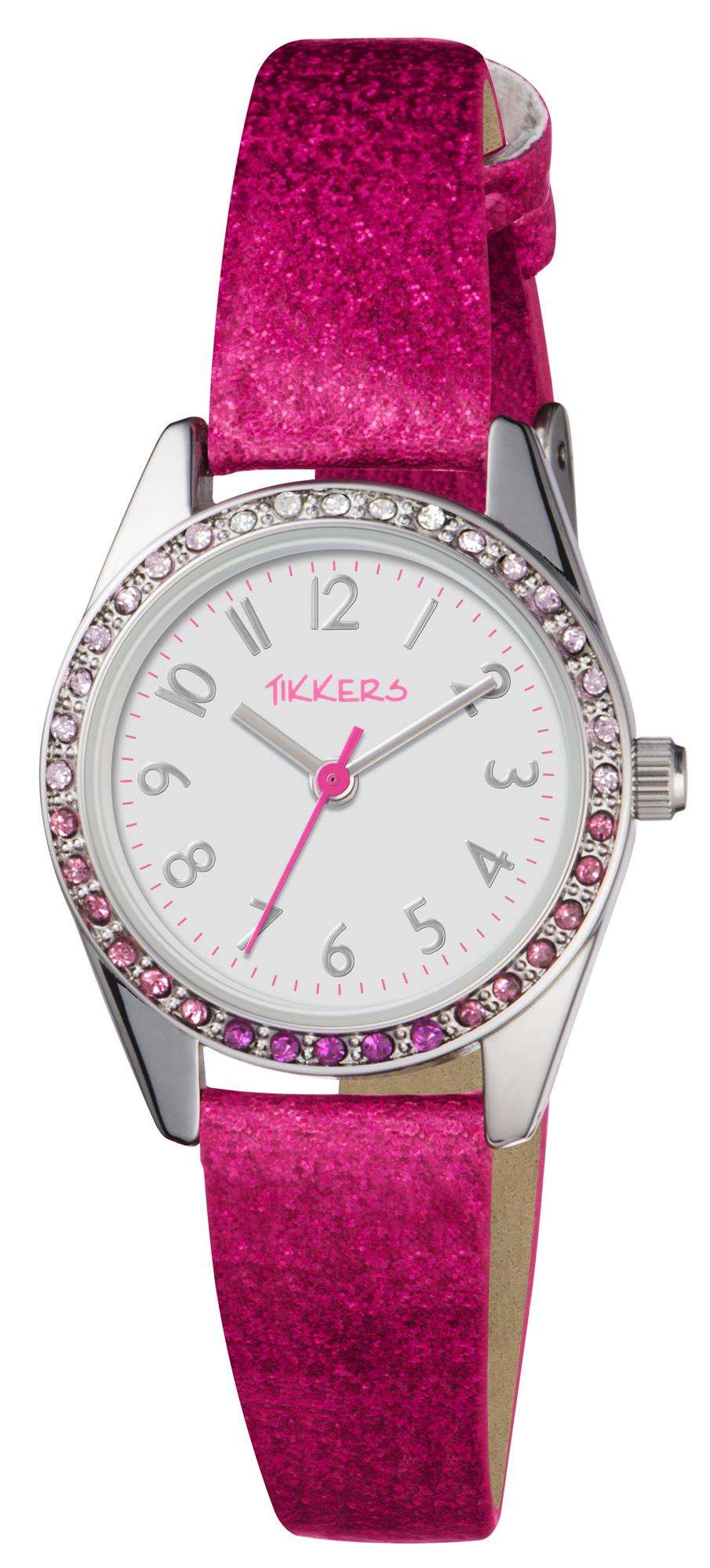 Tikkers Quartz Pink Glitter Strap White Dial Girls Watch