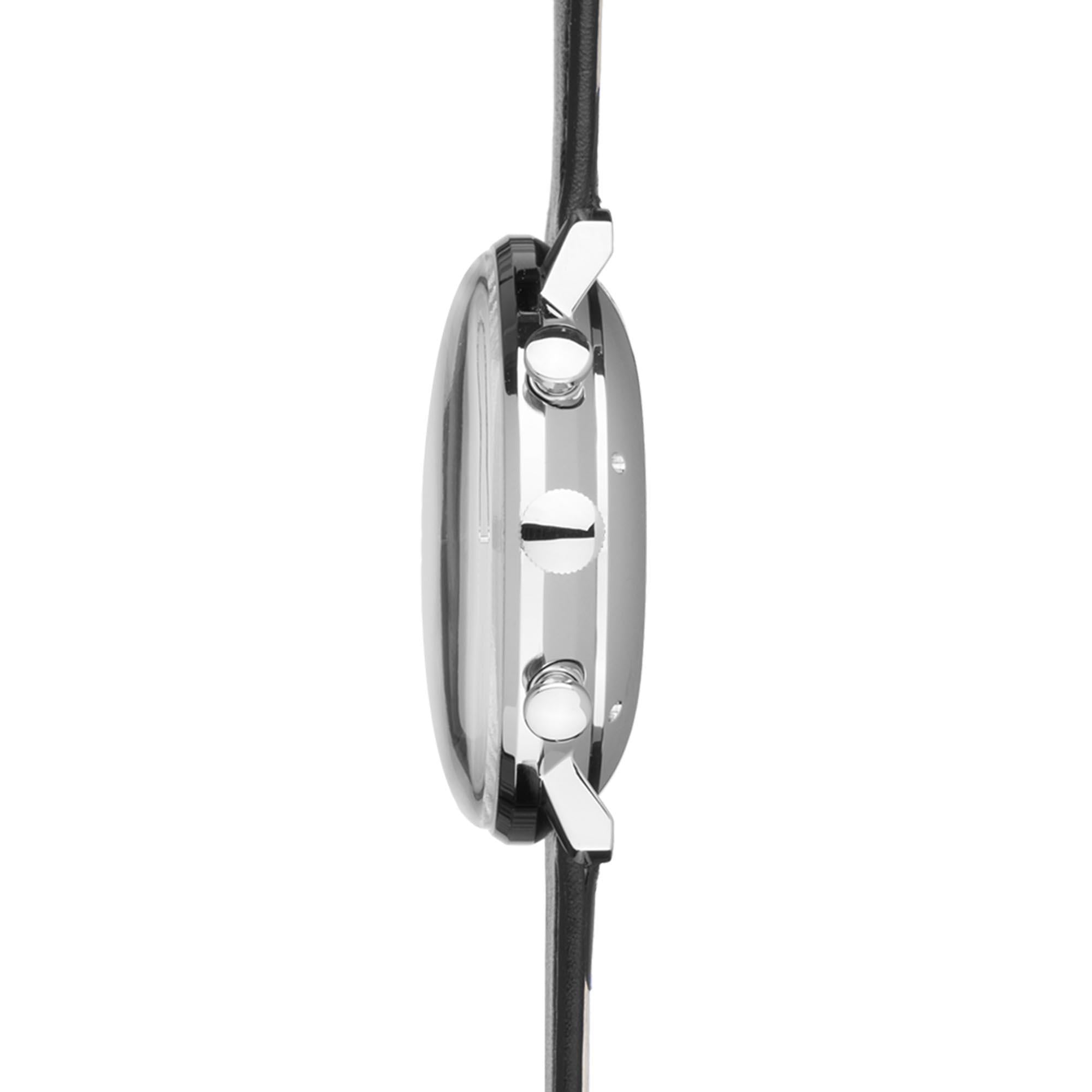 Montre Homme Junghans Max Bill Chronoscope Cadran Argent Bracelet Cuir Noir 27/4600.04