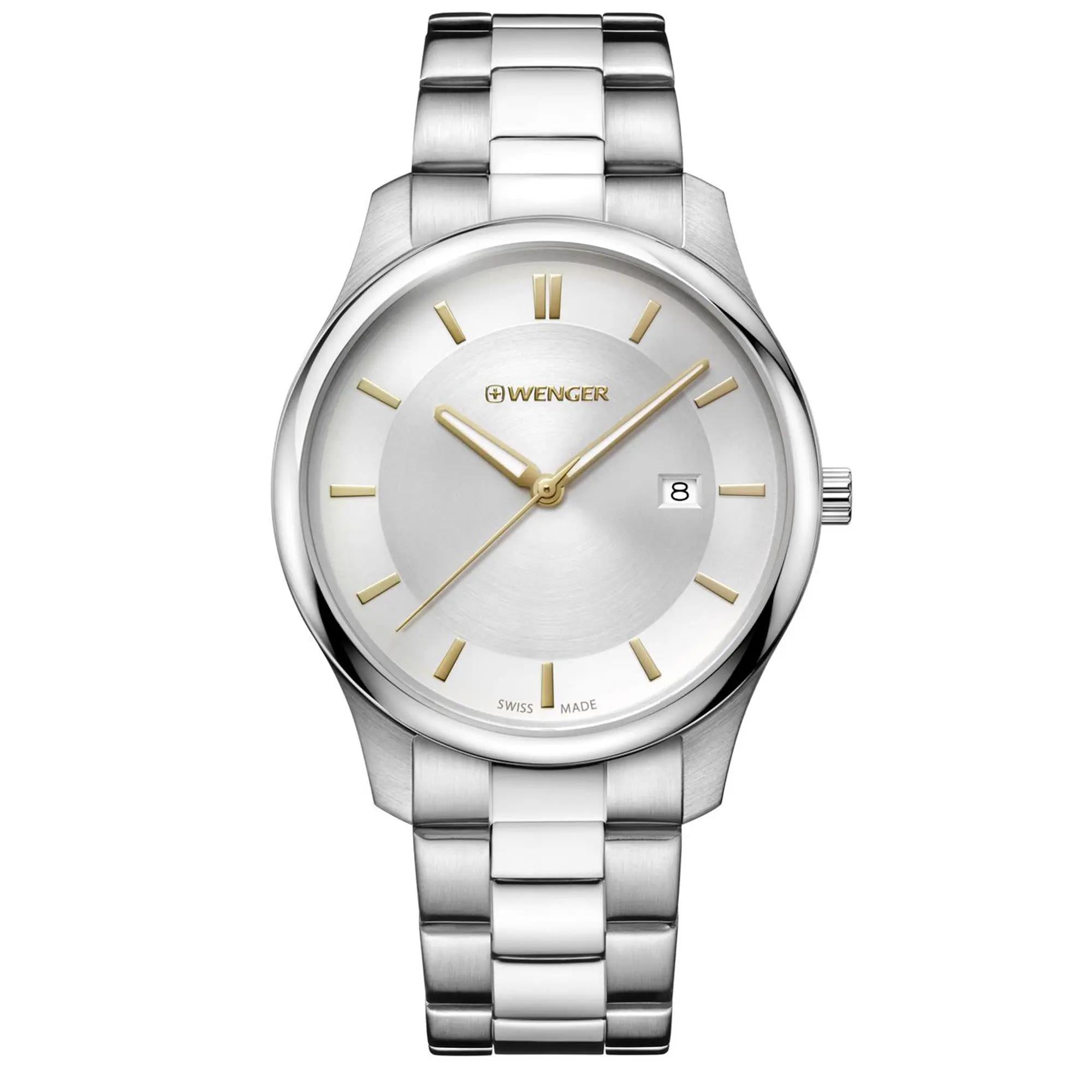 Wenger City Classic Weißes Zifferblatt Armband aus Edelstahl Herren Uhr 01.1441.105