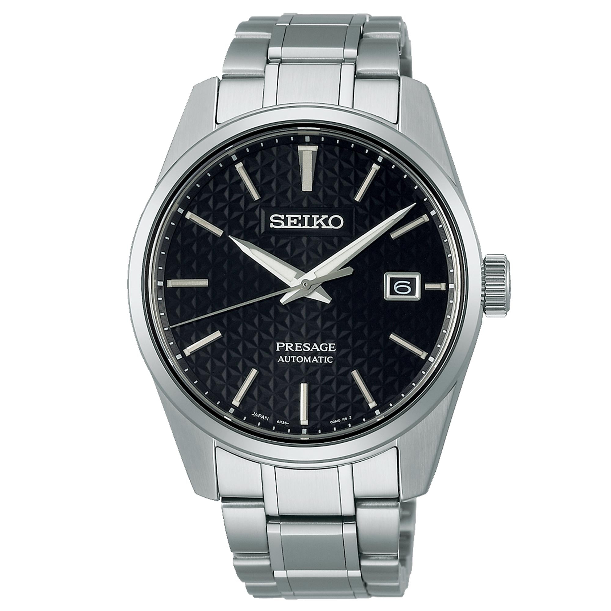 Seiko Presage Sharp Edge Series Automatik Schwarzes Zifferblatt Silber Edelstahl Herren Uhr SPB203J1