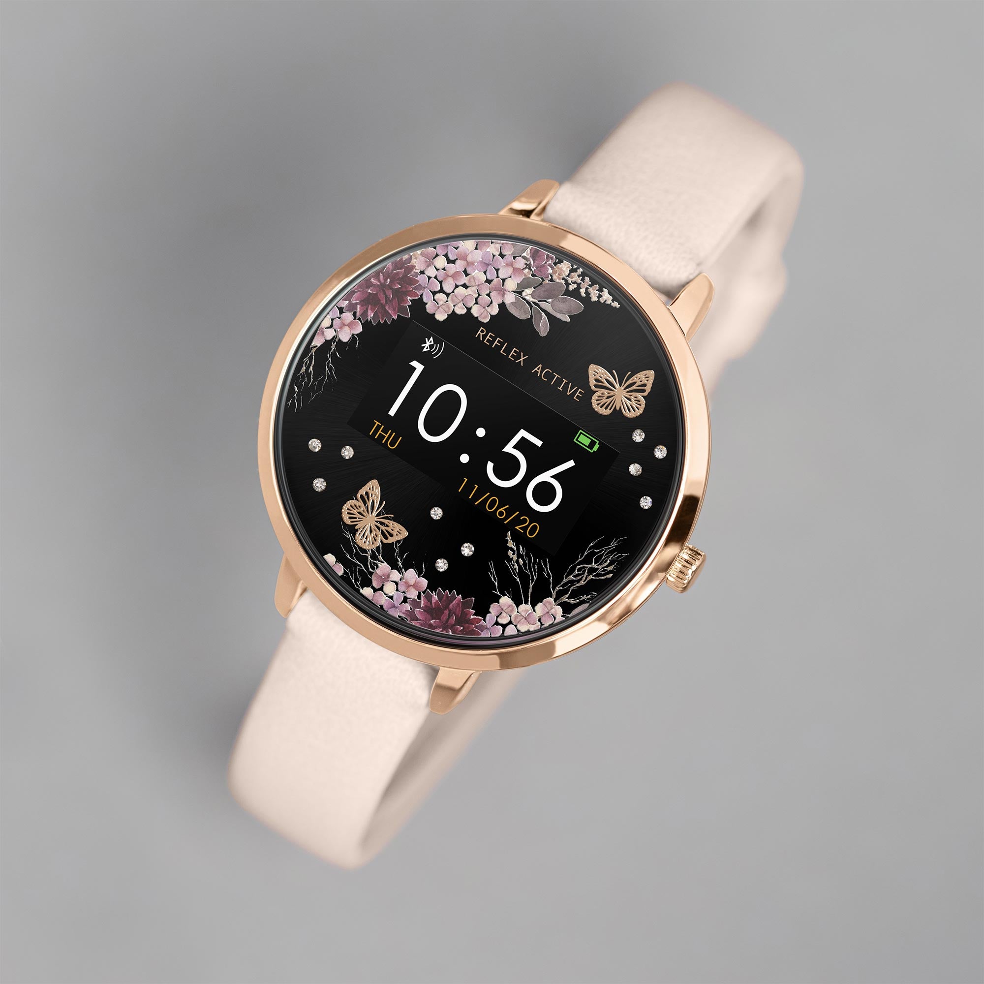 Reflex Active Series 03 Schwarzes Blumen Zifferblatt Pink Silikonarmband Damen Smartwatch RA03-2014