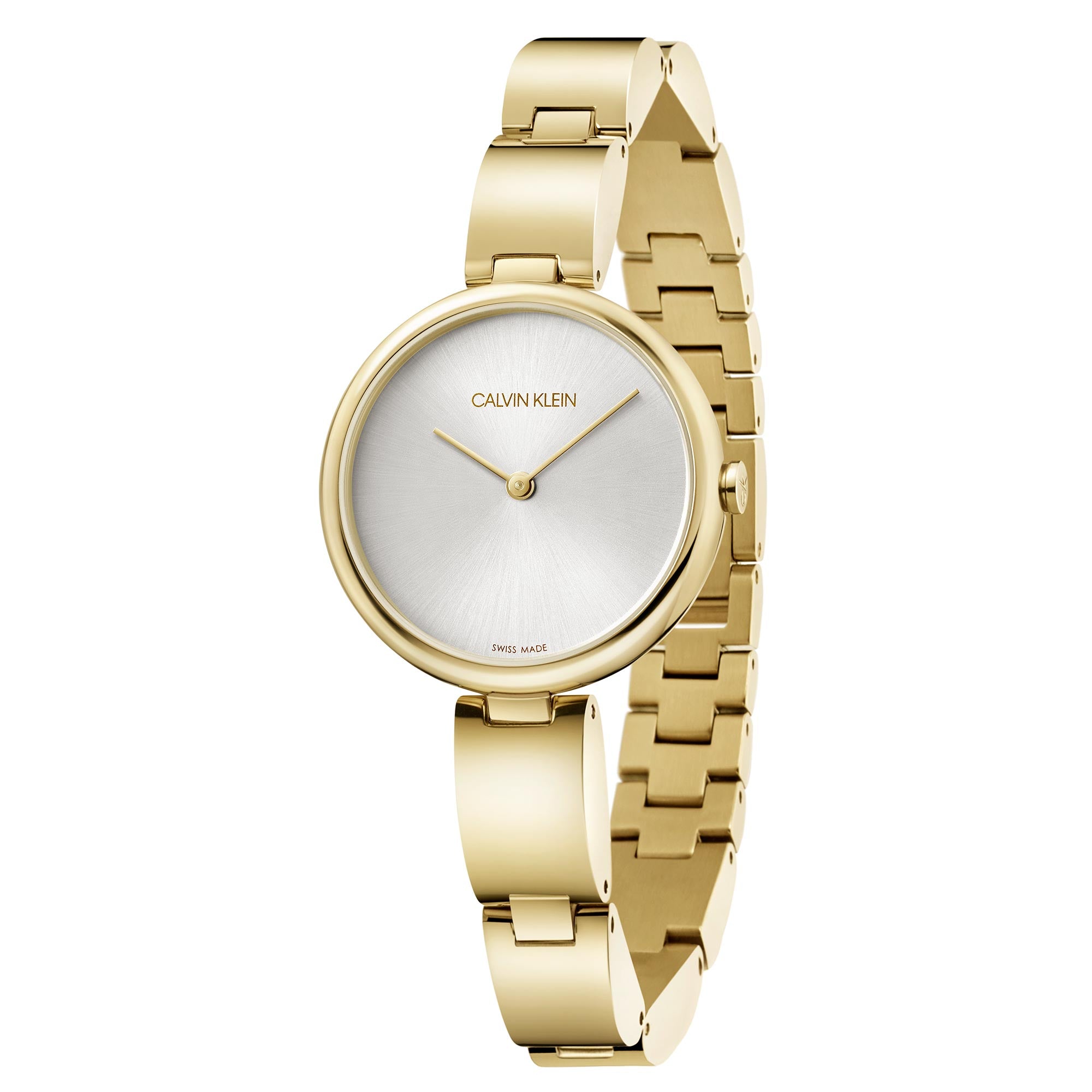 Calvin Klein Wavy Quarz Silbernes Zifferblatt Gold Edelstahlarmband Damen Uhr K9U23546