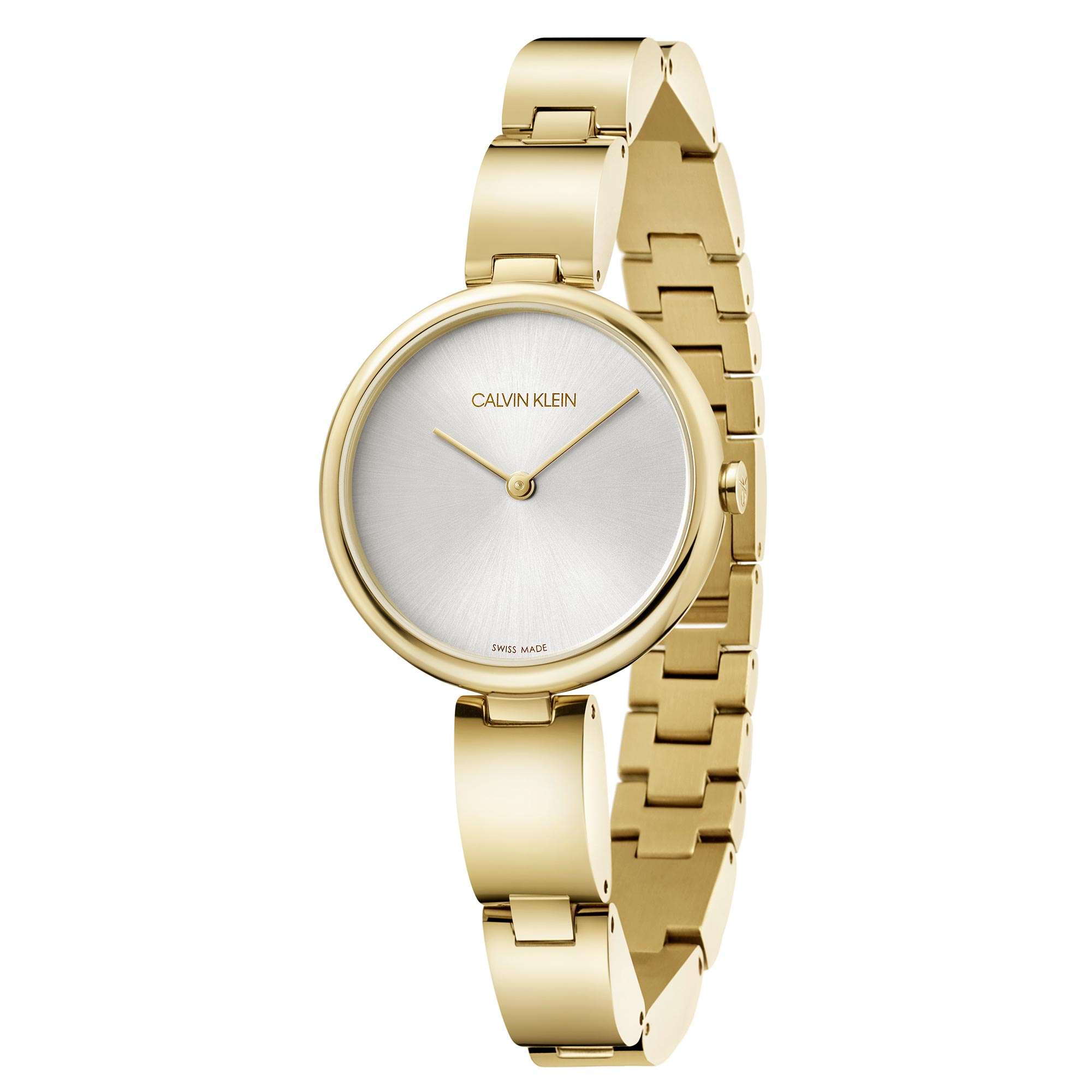Calvin Klein Wavy Quarz Silbernes Zifferblatt Gold Edelstahlarmband Damen Uhr K9U23546