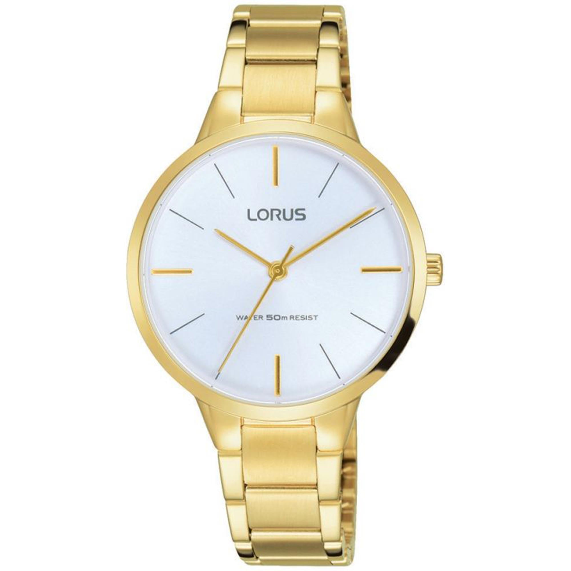 Lorus Quarzwerk Weißes Zifferblatt Vergoldetes PVD Armband Damen Uhr RRS98VX9