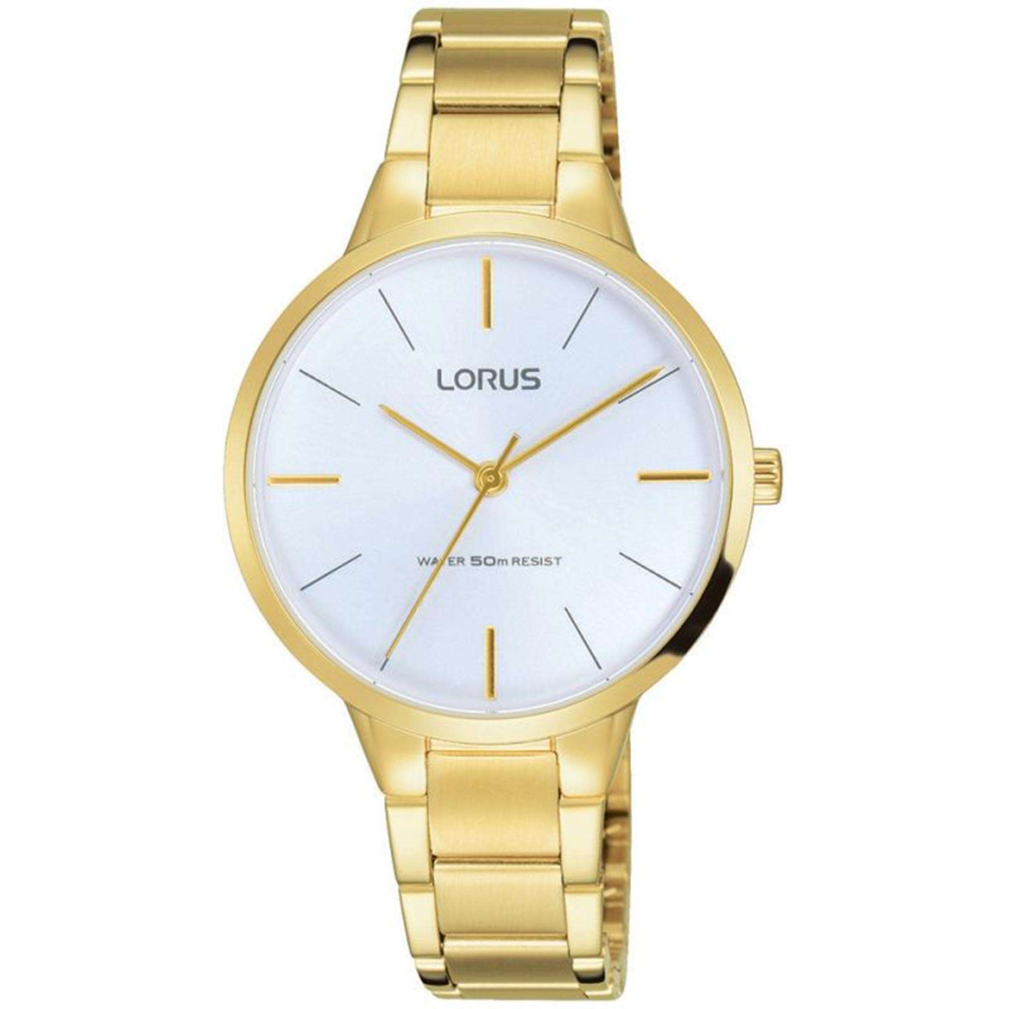 Lorus Quarzwerk Weißes Zifferblatt Vergoldetes PVD Armband Damen Uhr RRS98VX9