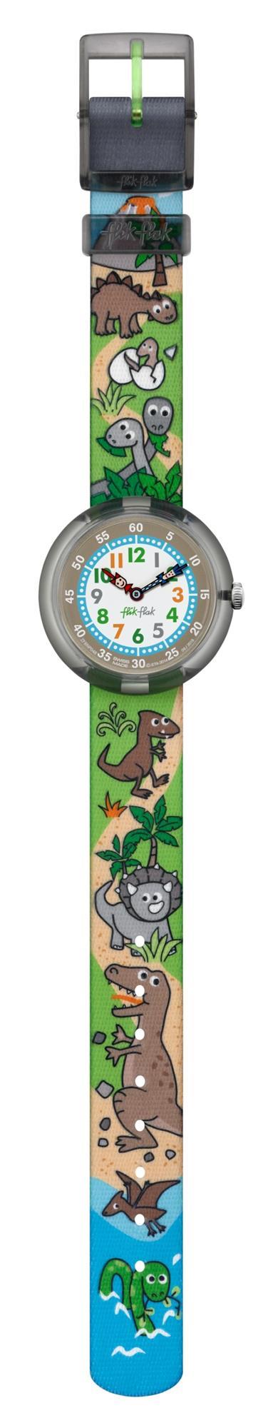 Flik Flak Saureses Return Graue Kunststoffgehäuse Graues Textilarmband Kinder Jungen Dinosaurier Uhr FBNP048 32mm