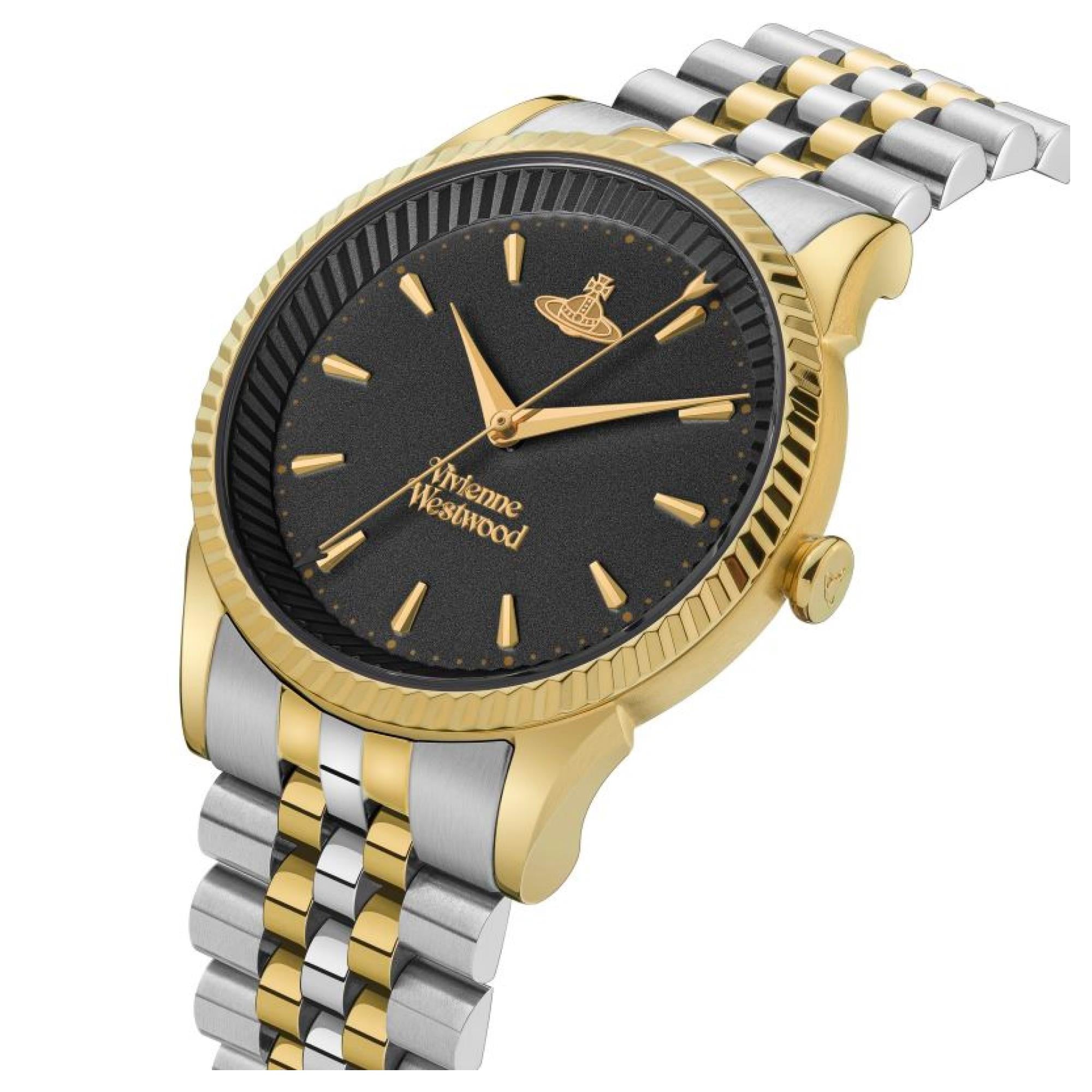 Vivienne Westwood Seymour Quarz Schwarzes Zifferblatt Zweifarbiges Silber-Gold Edelstahl Damenuhr VV240BKGS