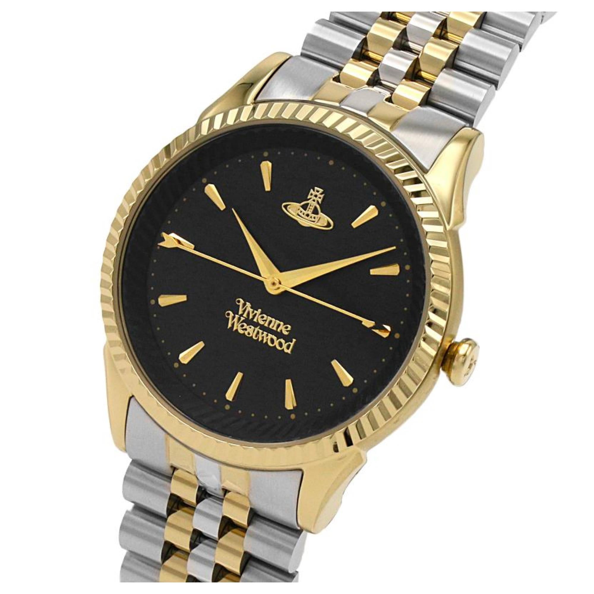 Vivienne Westwood Seymour Quarz Schwarzes Zifferblatt Zweifarbiges Silber-Gold Edelstahl Damenuhr VV240BKGS