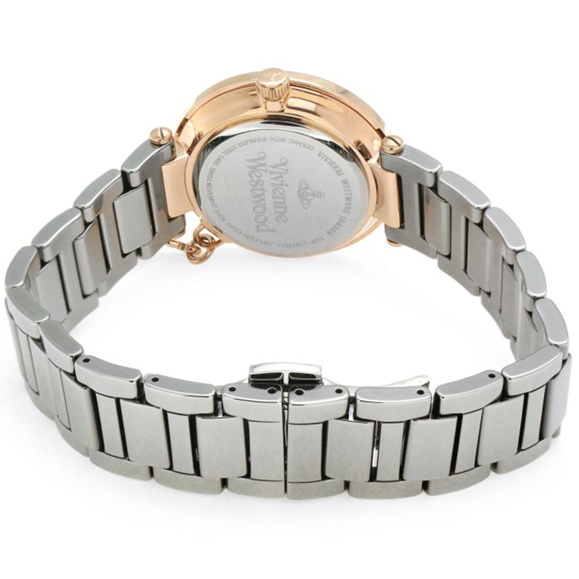 Vivienne Westwood Kensington Quarz Silbernes Zifferblatt Gunmetal Graues Stahlarmband Damenuhr VV067SLTI