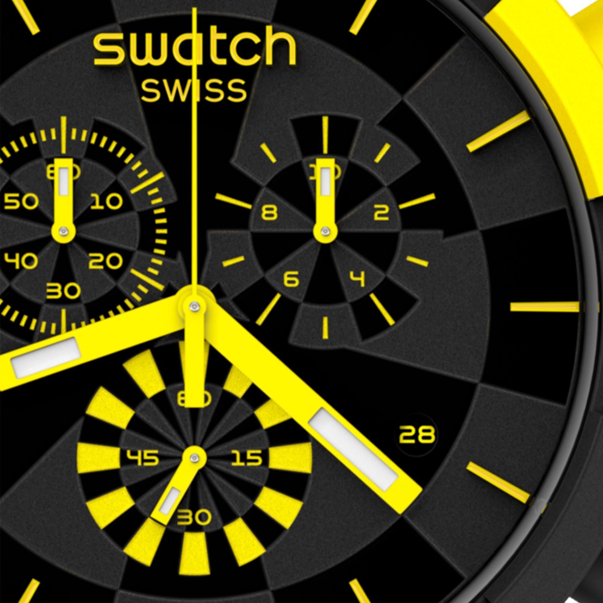 Swatch Big Bold Chrono Checkpoint Gelbe Quarzbewegung Schwarzes Zifferblatt Silikonarmband Uhr SB02B403