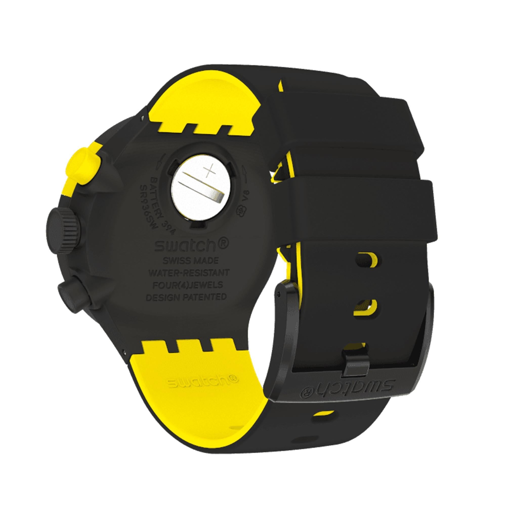 Swatch Big Bold Chrono Checkpoint Gelbe Quarzbewegung Schwarzes Zifferblatt Silikonarmband Uhr SB02B403