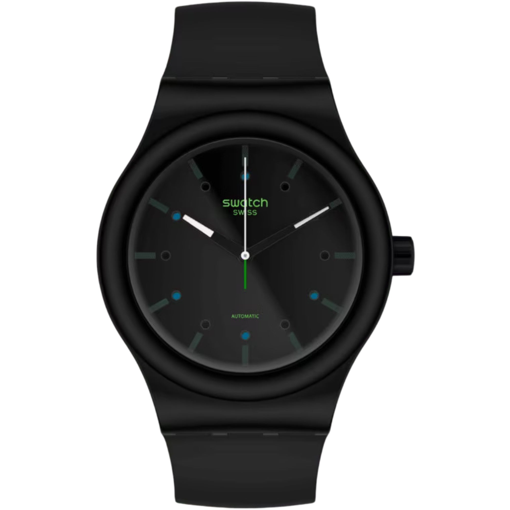 Swatch AM51 Automatik Schwarzes Zifferblatt Bio-basiertes Armband Uhr SO30B400