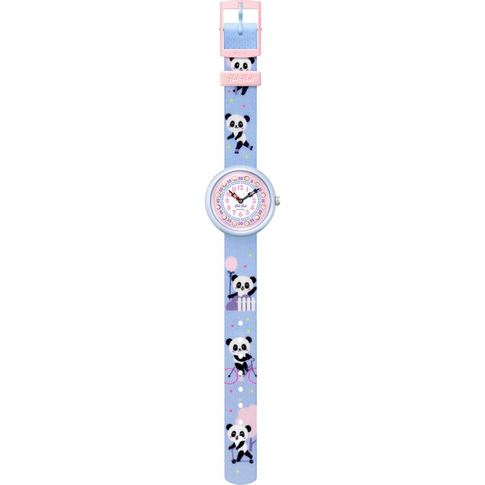 Flik Flak City of Life Pandi Panda Quarz Bewegung Pinkes Zifferblatt Textilarmband Kinder Uhr FBNP163