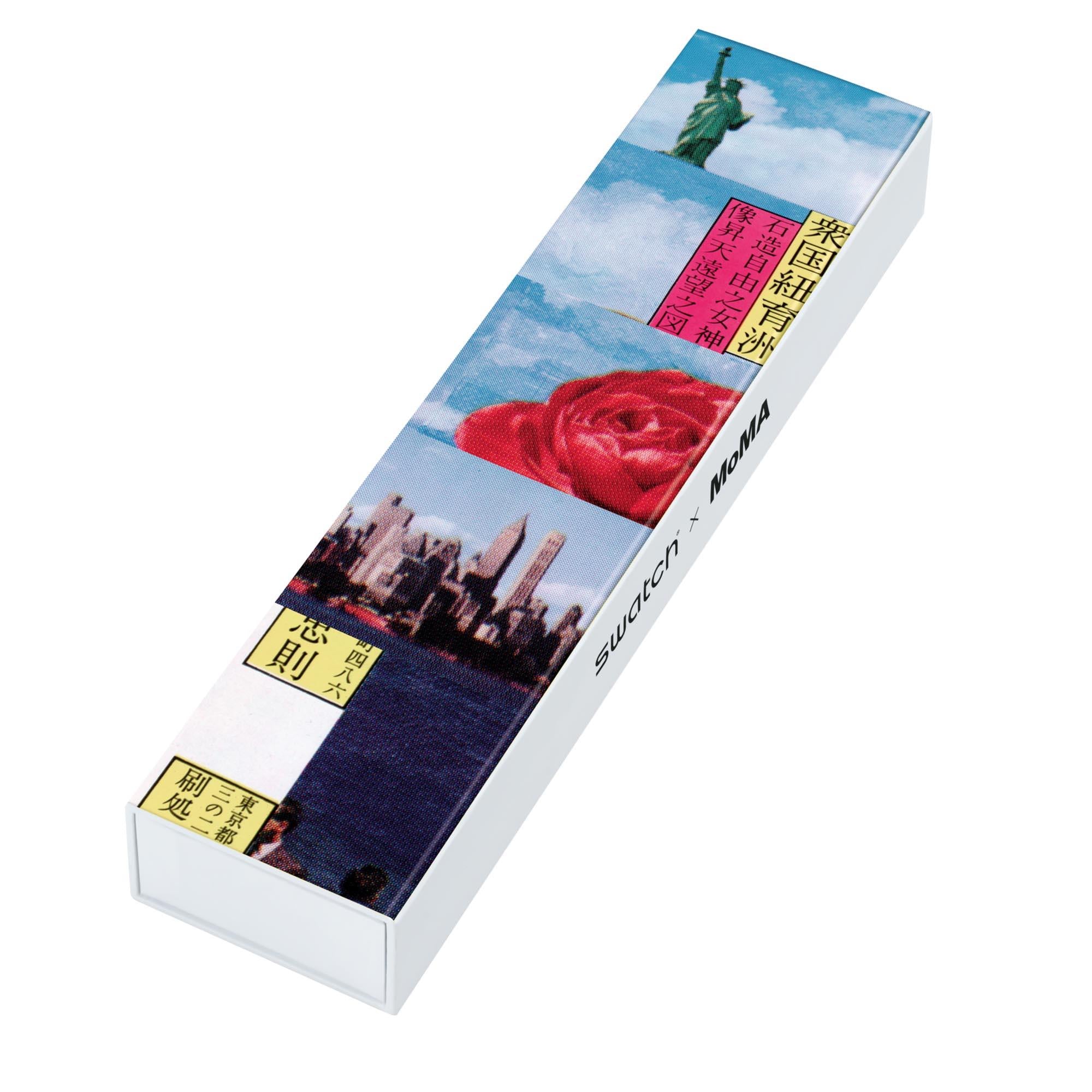 Swatch MoMA New York By Tadanori Yokoo Statue of Liberty Blue Dial Silicone Strap Watch GZ351