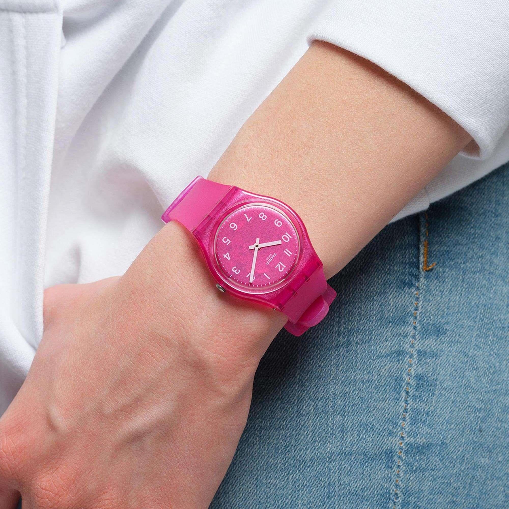 Swtach Original Gent Quartz Pink Dial Pink Silicone Strap GP170