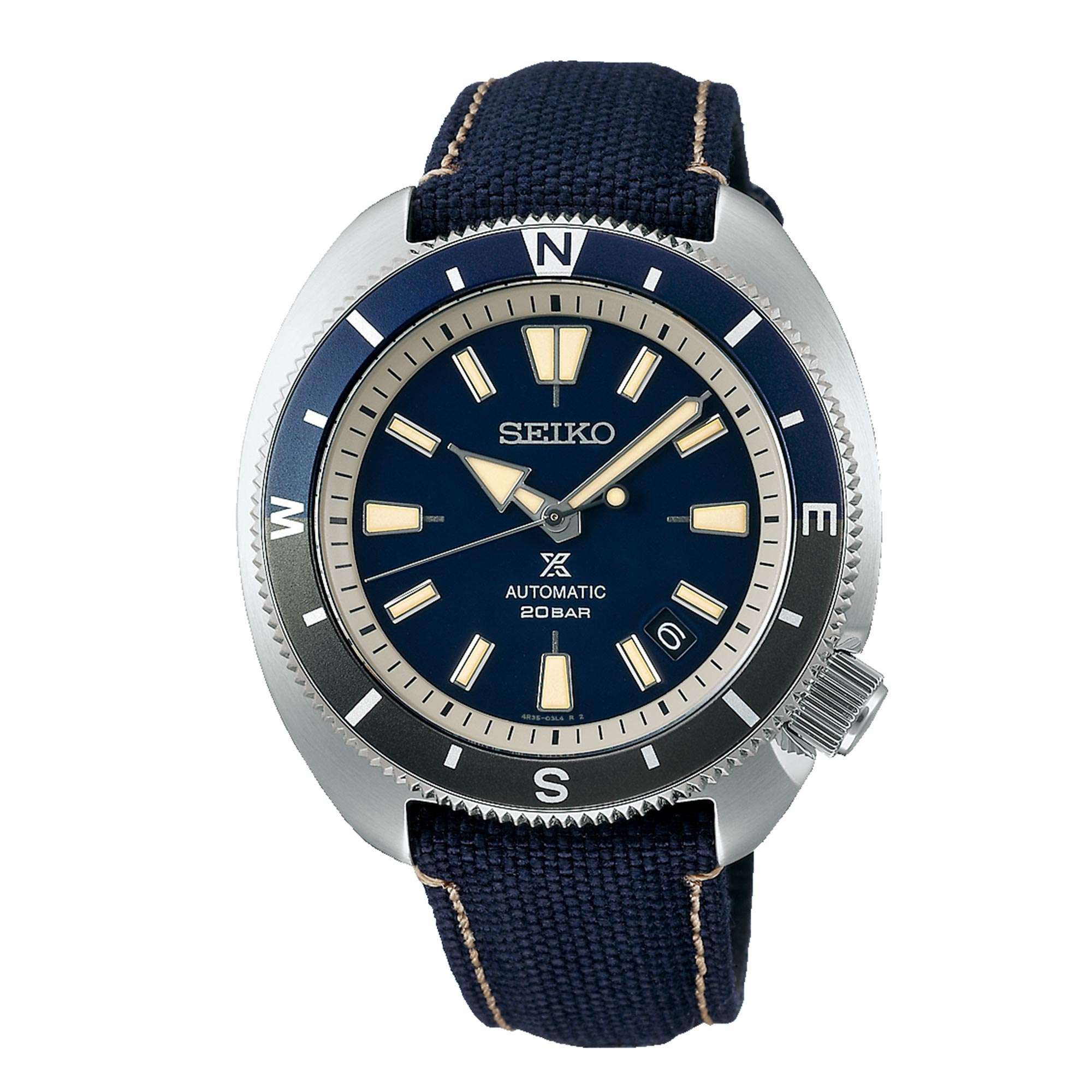 Seiko Prospex Tortoise Automatikwerk Blaues Zifferblatt Polyesterarmband Herren Uhr SRPG15K1