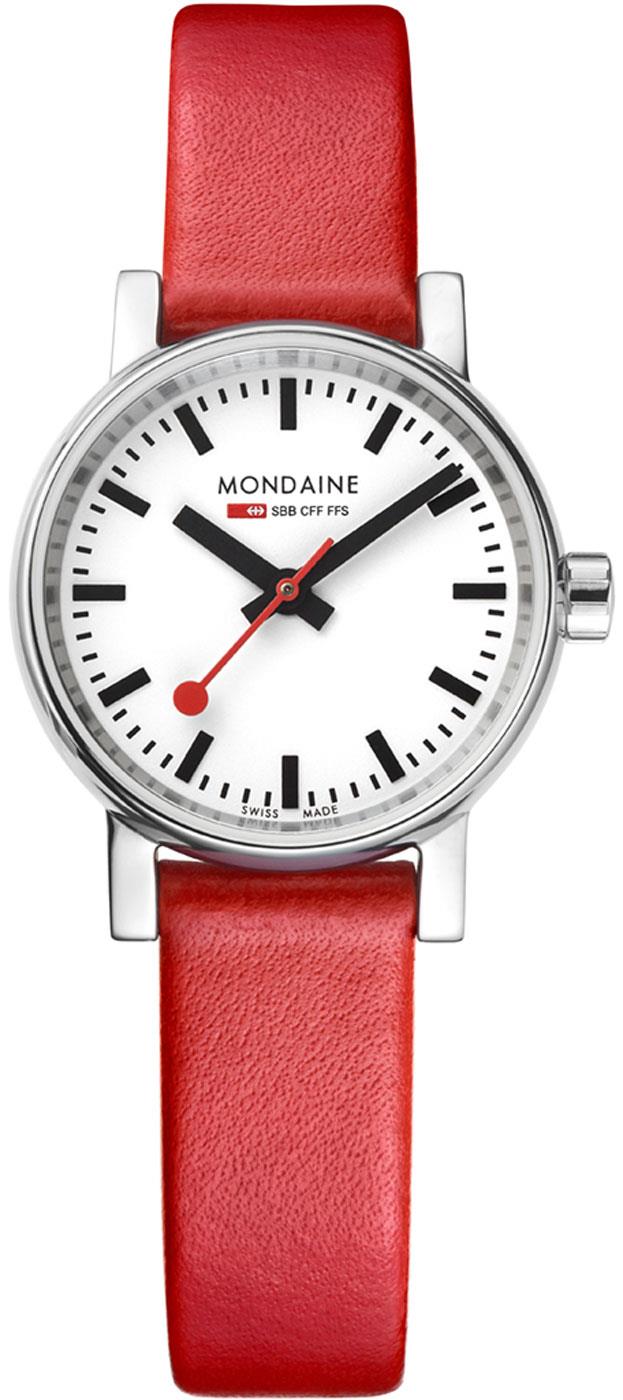 Mondaine evo2 Petite Rotes Lederarmband Weißes Zifferblatt Damen Uhr MSE.26110.LC