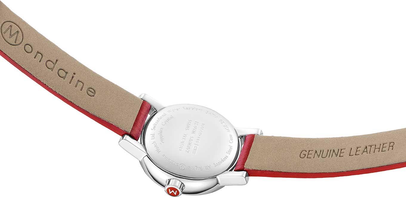 Mondaine evo2 Petite Rotes Lederarmband Weißes Zifferblatt Damen Uhr MSE.26110.LC