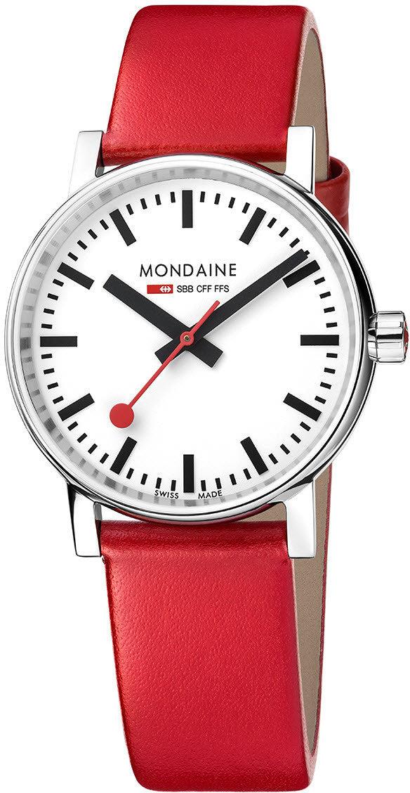 Mondaine evo2 Red Leather Strap White Dial Watch MSE.35110.LC