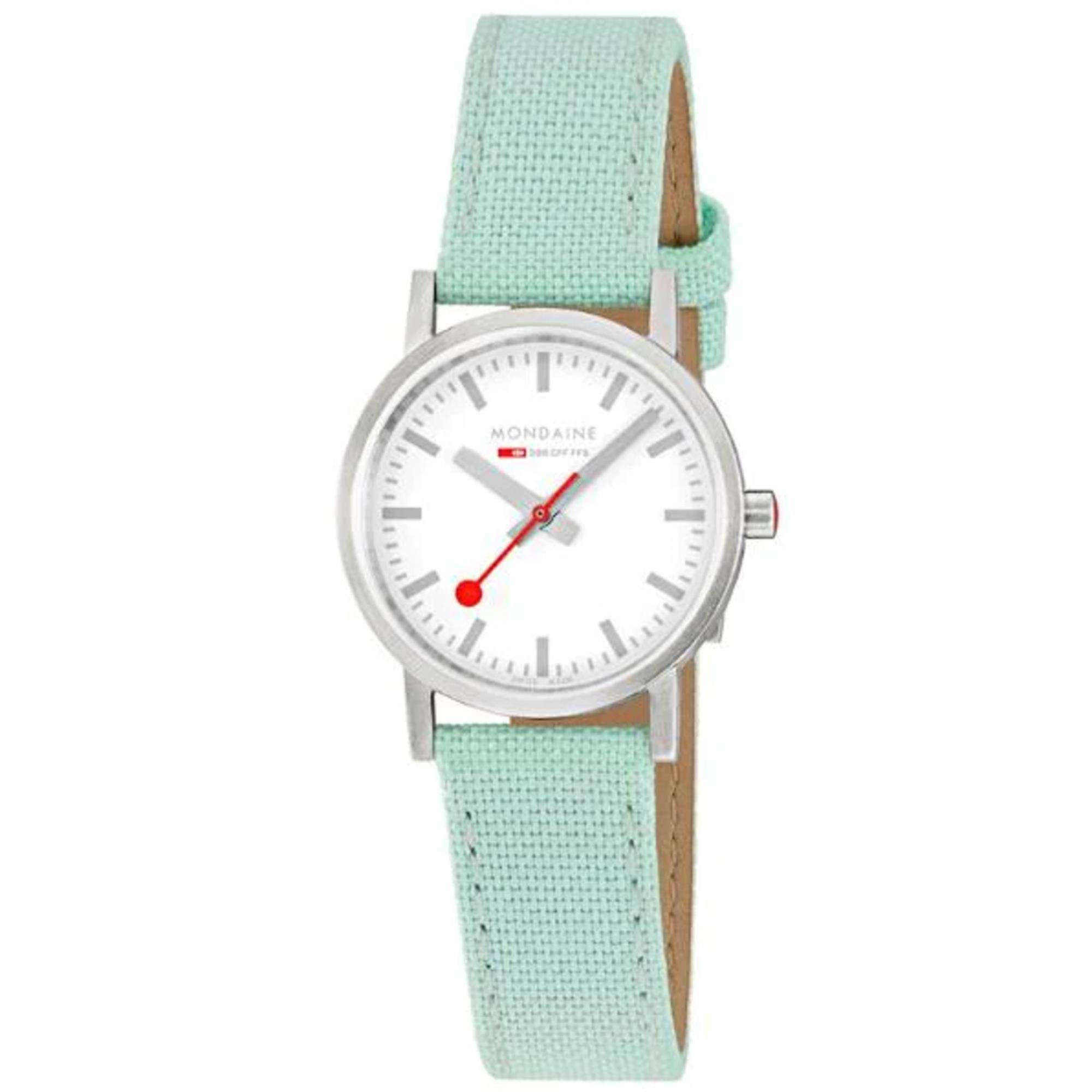 Mondaine Classic Quarz Weißes Zifferblatt Grünes Textilarmband Damen Uhr A658.30323.17SBQ