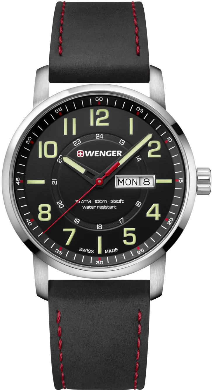 Wenger Attitude Quarz Schwarzes Zifferblatt Schwarzes Lederarmband Herren Uhr 01.1541.101