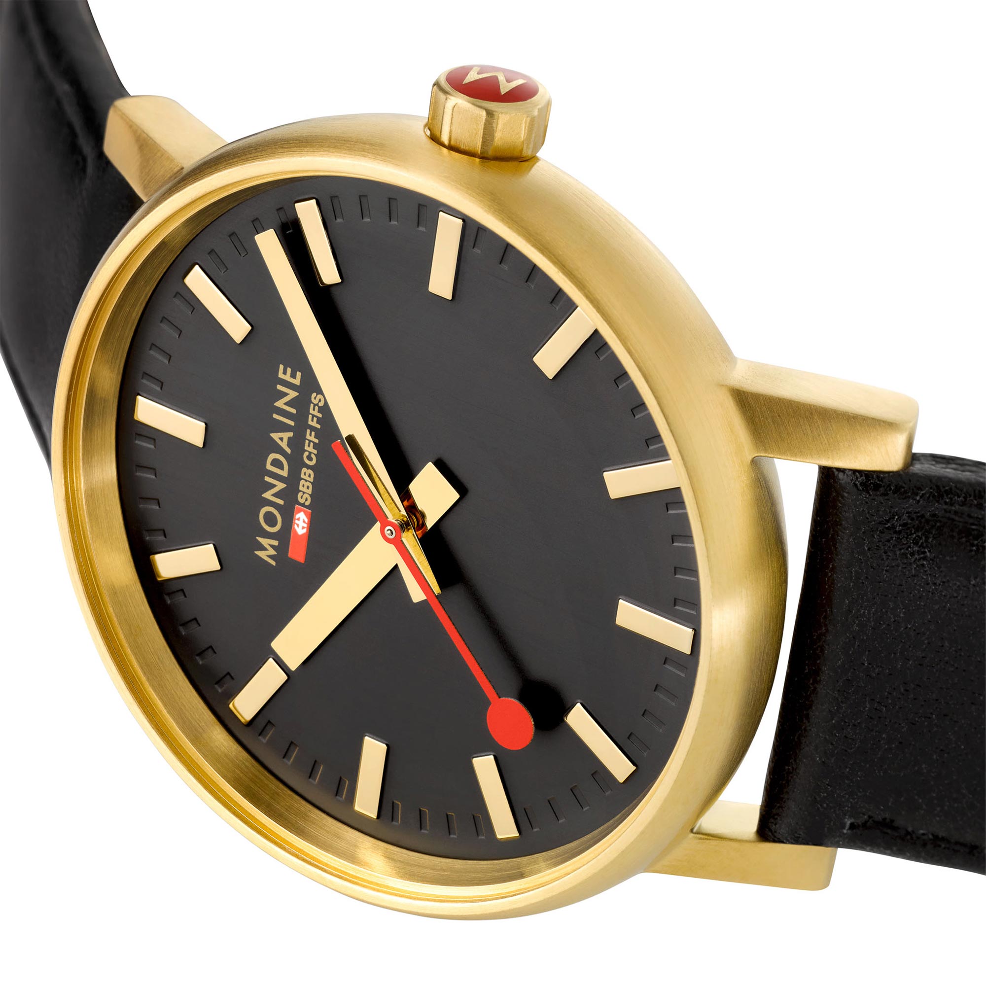 Mondaine Evo Quarz Schwarzes Zifferblatt Schwarzes Lederarmband Damen Uhr MSE.30120.LB