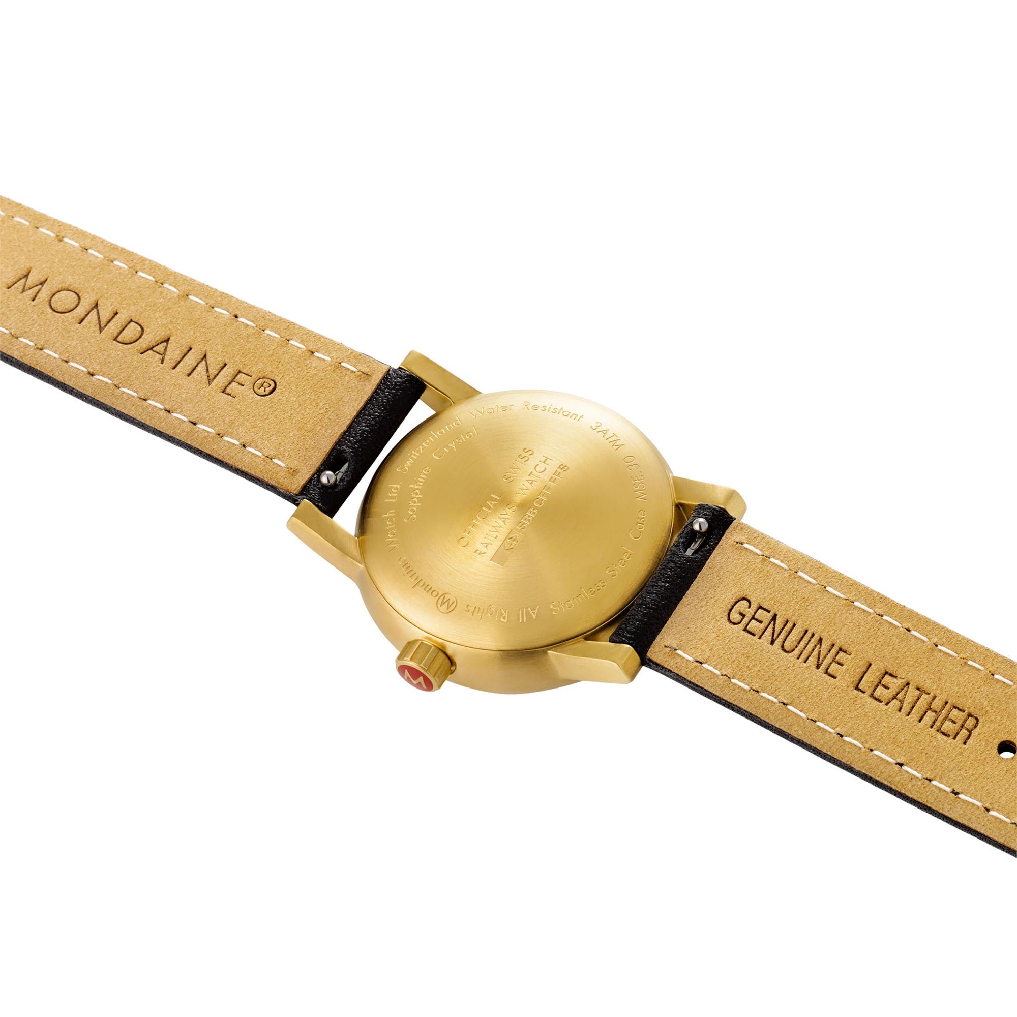 Mondaine Evo Quarz Schwarzes Zifferblatt Schwarzes Lederarmband Damen Uhr MSE.30120.LB