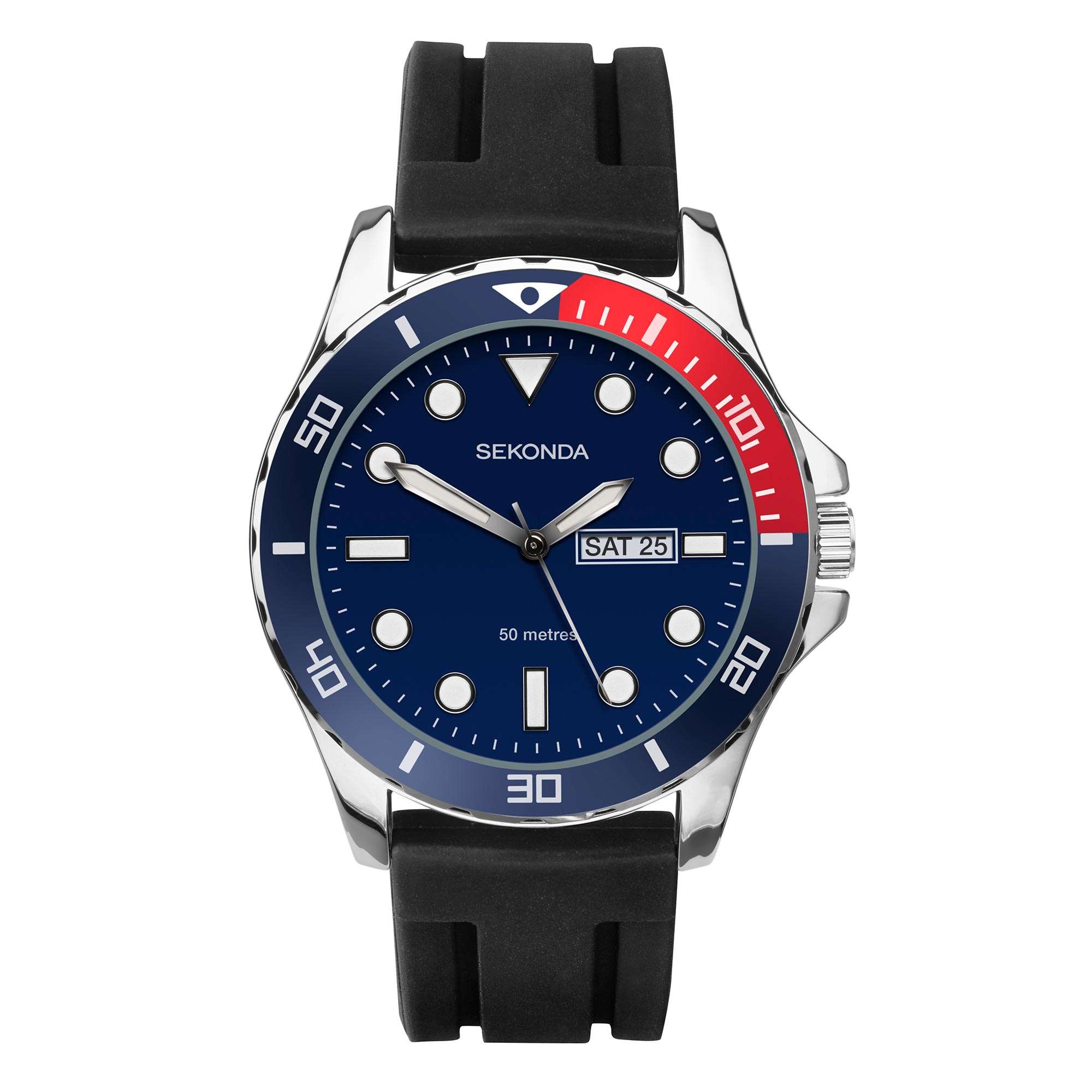 Sekonda Pepsi Dive Style Quartz Blue Dial Rubber Strap Men's Watch 1687