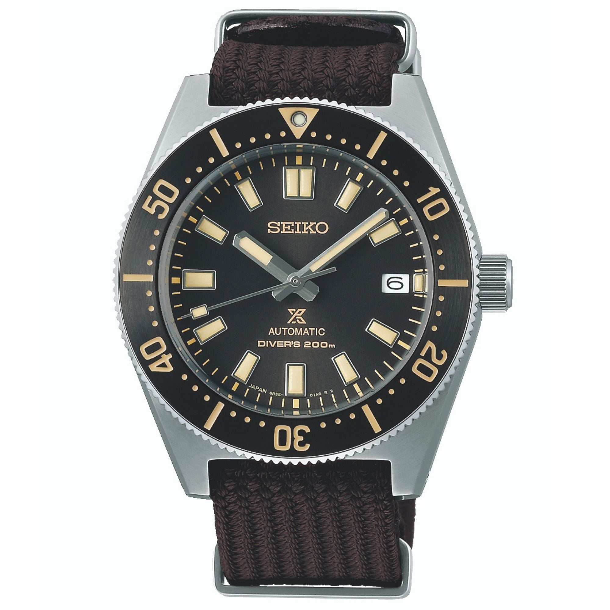 Seiko Prospex Erste japanische Taucheruhr Neuinterpretation Automatik Schwarzes Zifferblatt Nylonarmband Herrenarmbanduhr SPB239J1