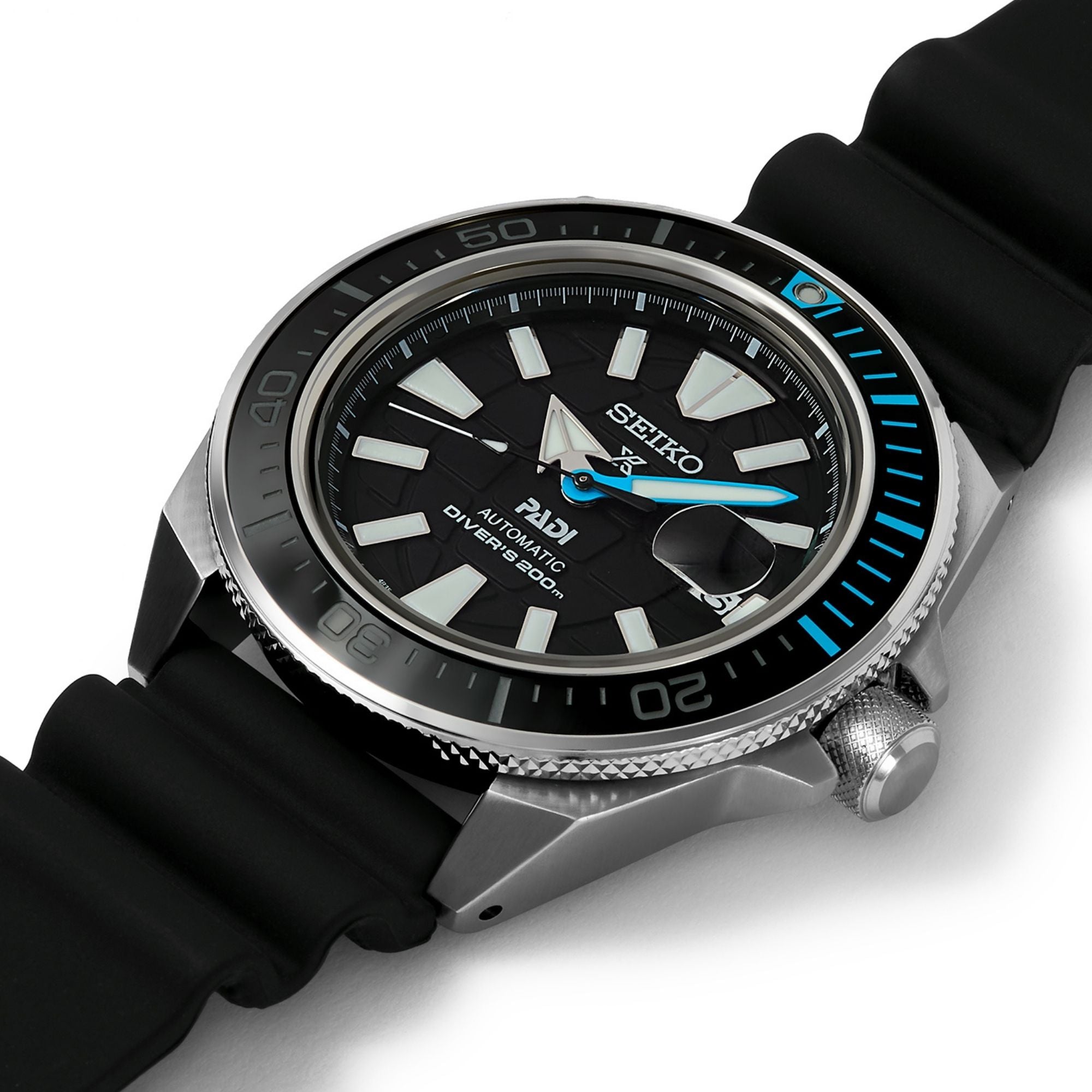 Seiko Prospex 'King Samurai' PADI Automatik Blaues Zifferblatt Schwarzes Silikonarmband Herrenarmbanduhr SRPG21K1