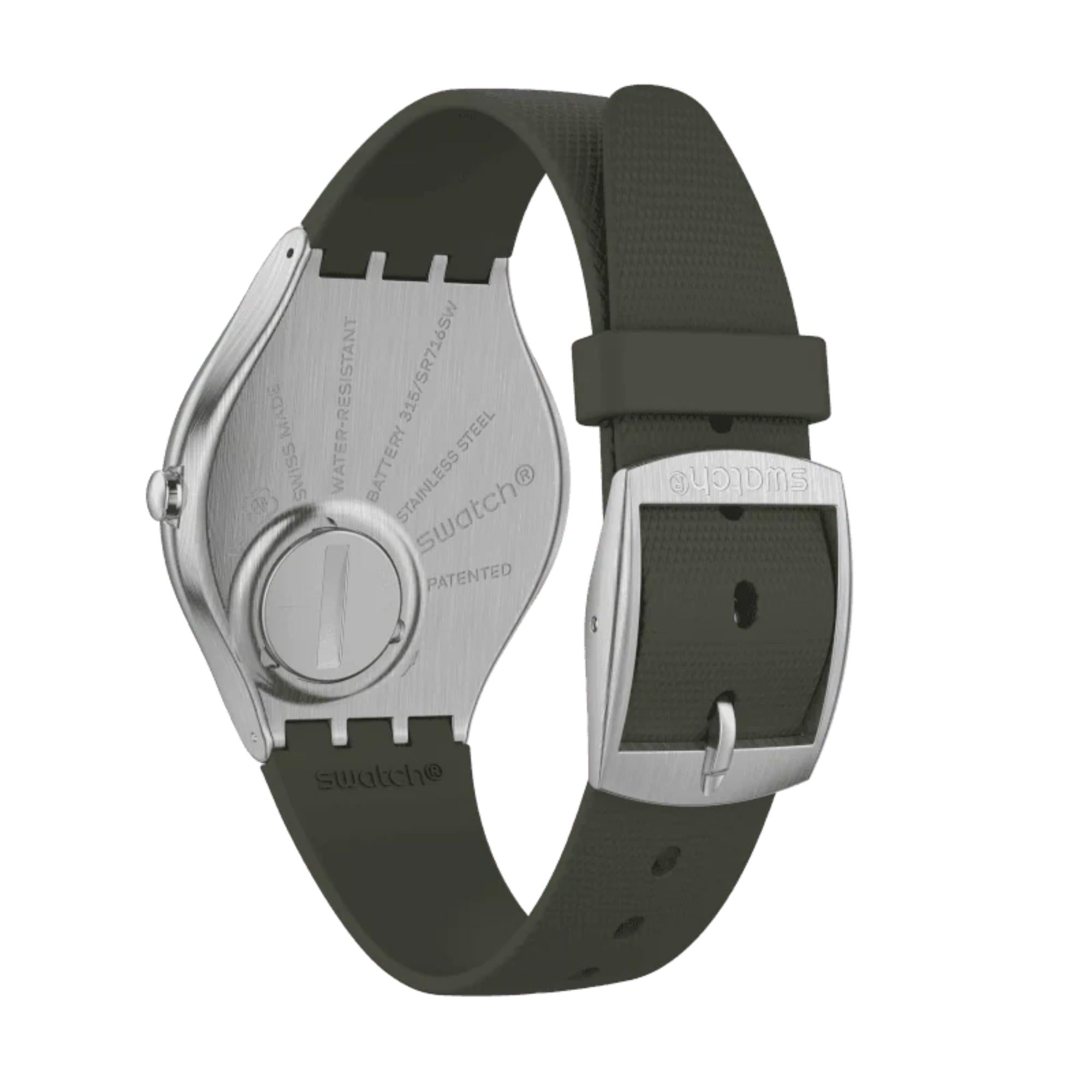 Swatch Skin Irony Skinnature Herren Uhr mit khakigrünem Zifferblatt SYXS116