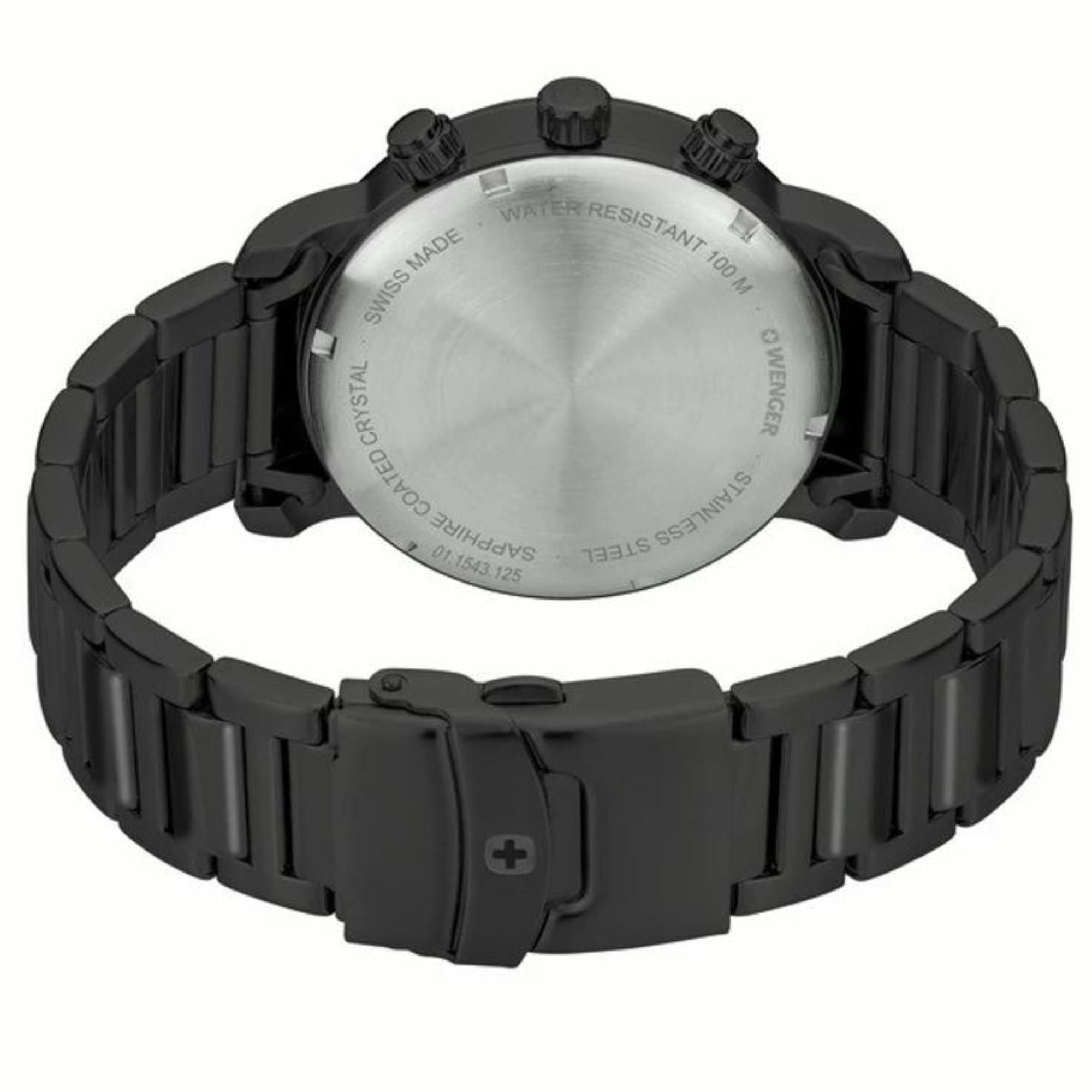 Wenger Attitude Quarz Schwarzes Zifferblatt PVD Stahl Armband Chronograph Herren Uhr 01.1543.115