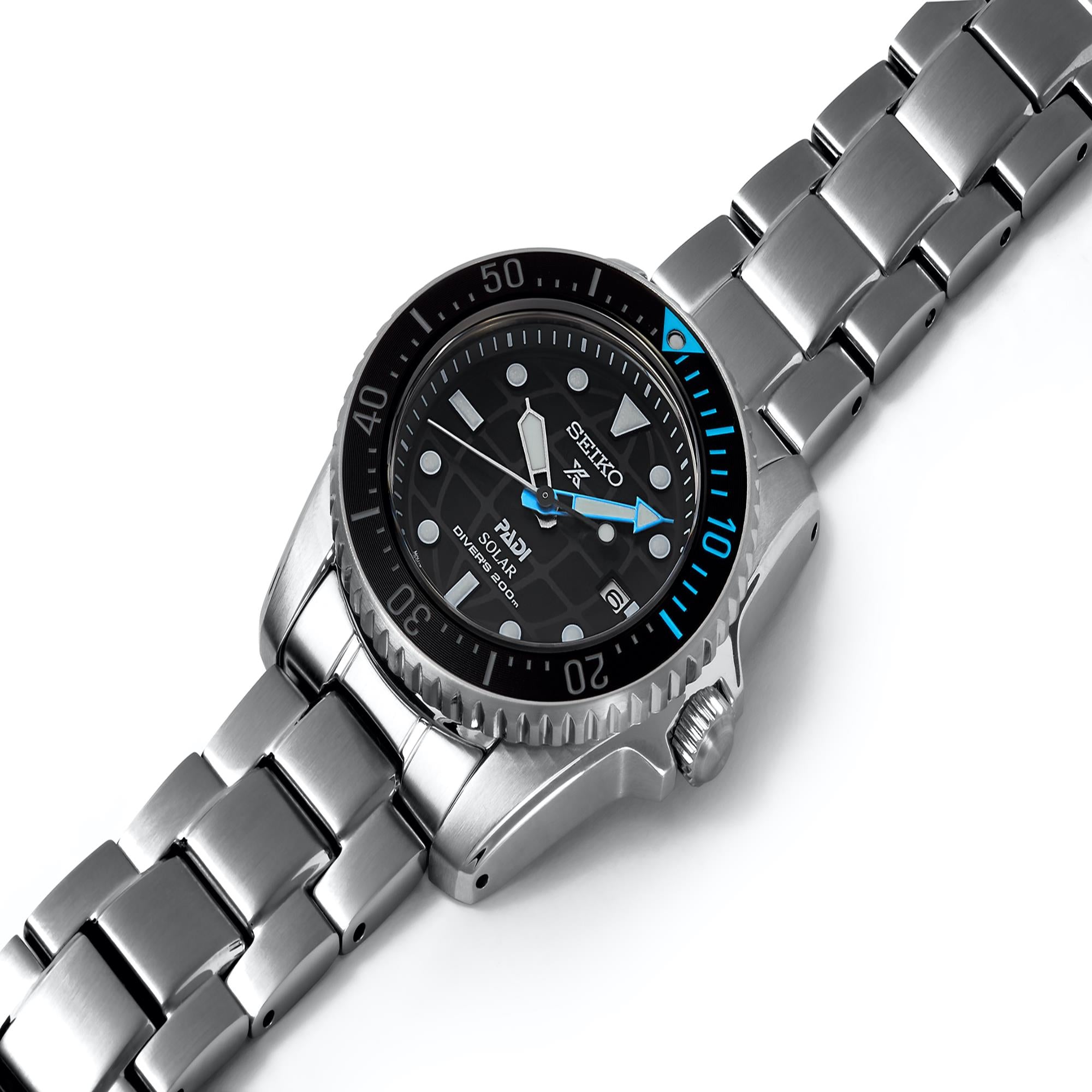 Seiko Prospex PADI Solar Blaues Zifferblatt Edelstahlarmband Herren Uhr SNE575P1