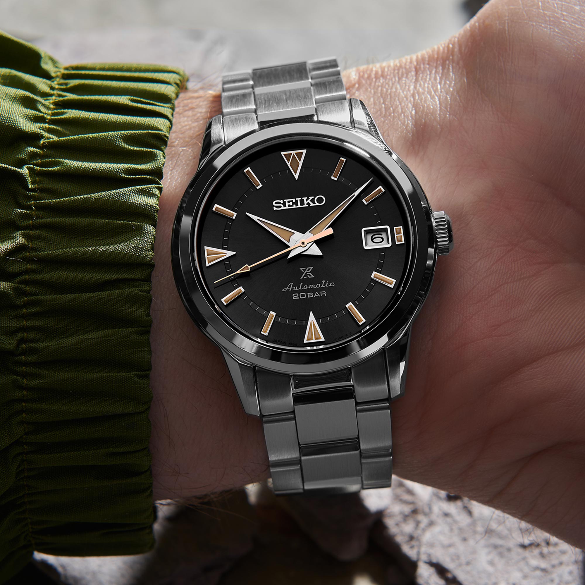 Seiko Prospex 1959 Alpinist Automatik Schwarzes Zifferblatt Edelstahl Armband Herren Uhr SPB243J1