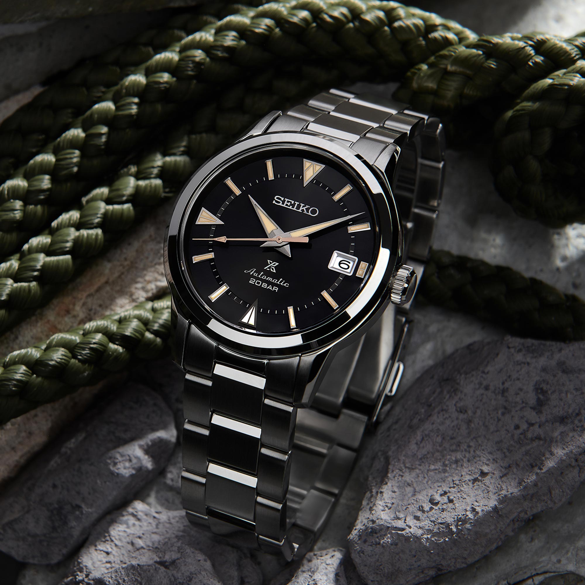 Seiko Prospex 1959 Alpinist Automatik Schwarzes Zifferblatt Edelstahl Armband Herren Uhr SPB243J1