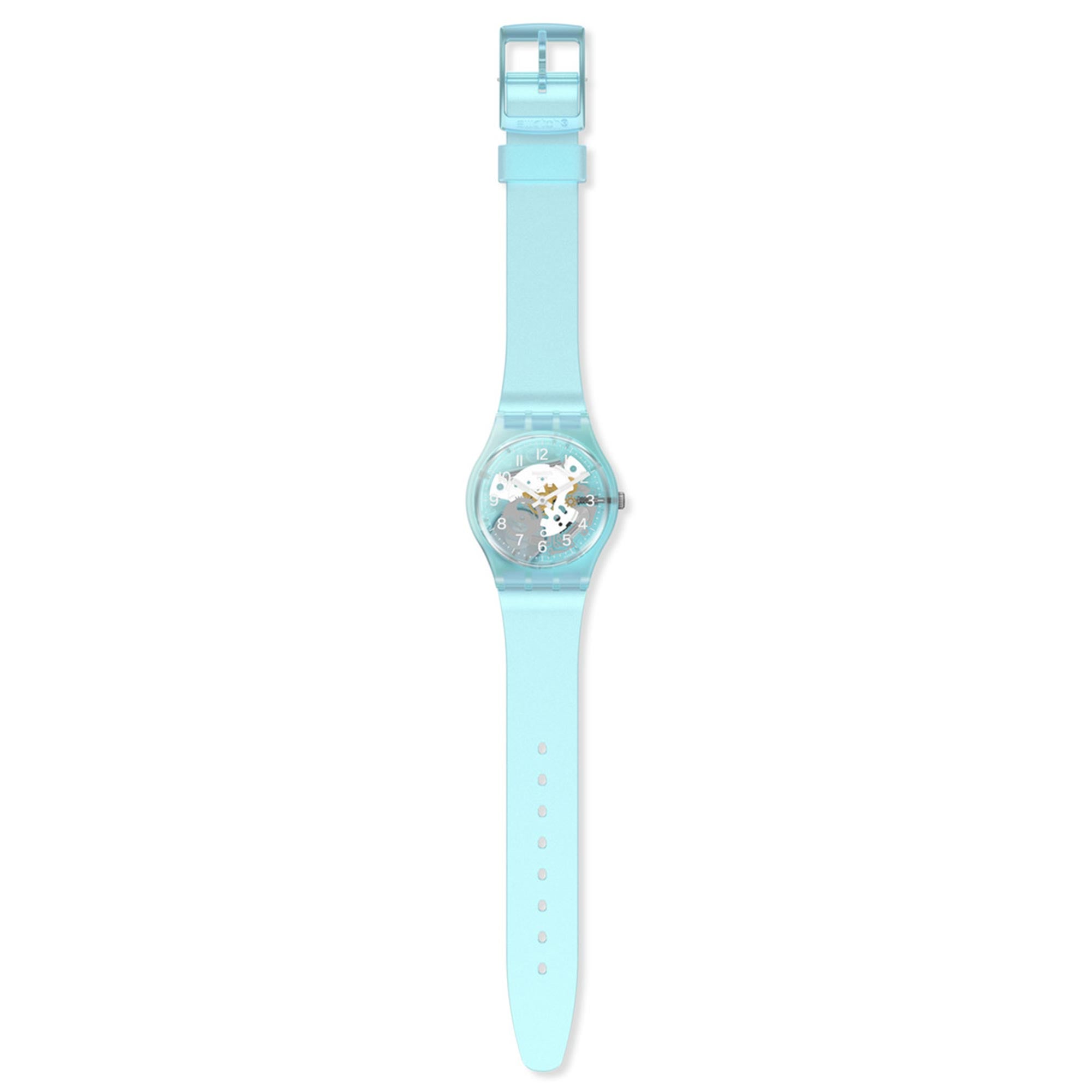 Swatch 'Morning Sky' Quarz Uhr mit blauem Zifferblatt und blauem Silikonarmband GL125
