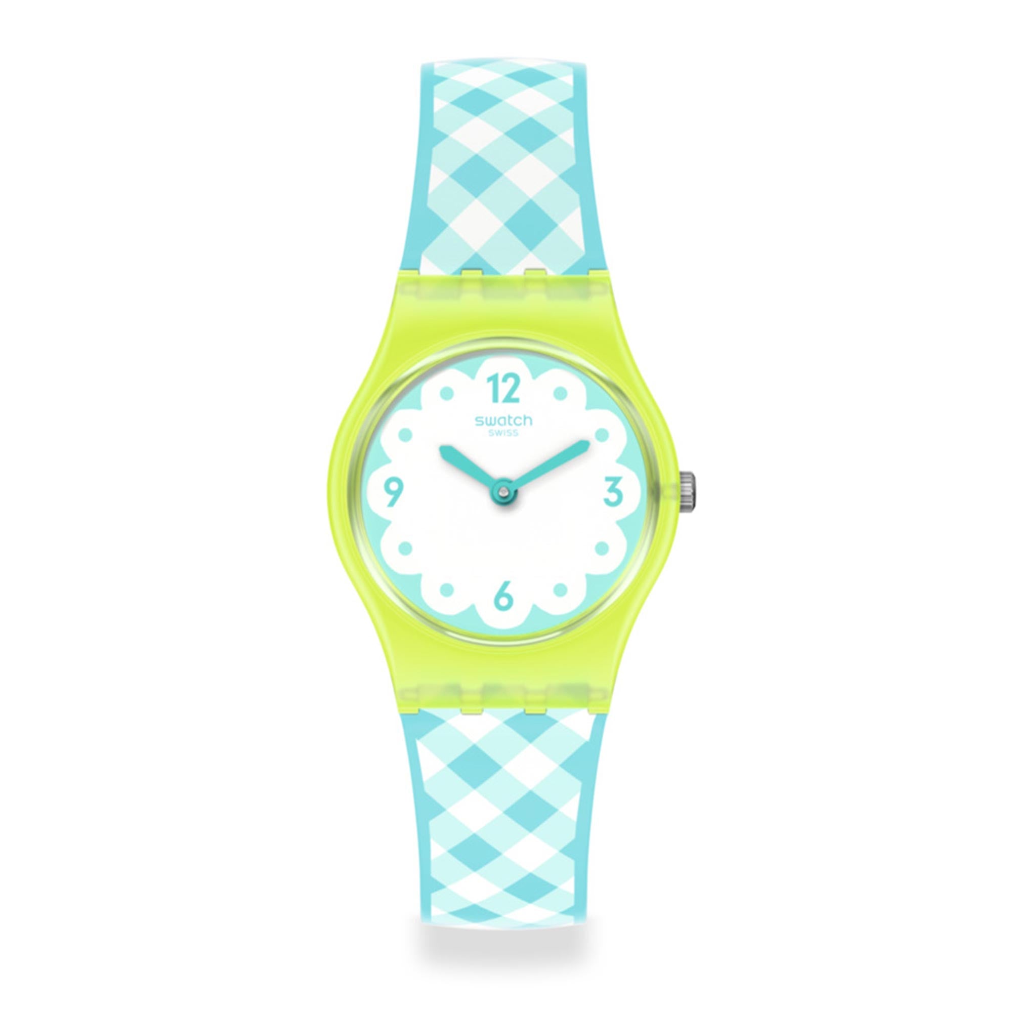 Swatch Picmika Quartz White Dial Blue White Strap Ladies Watch LJ112