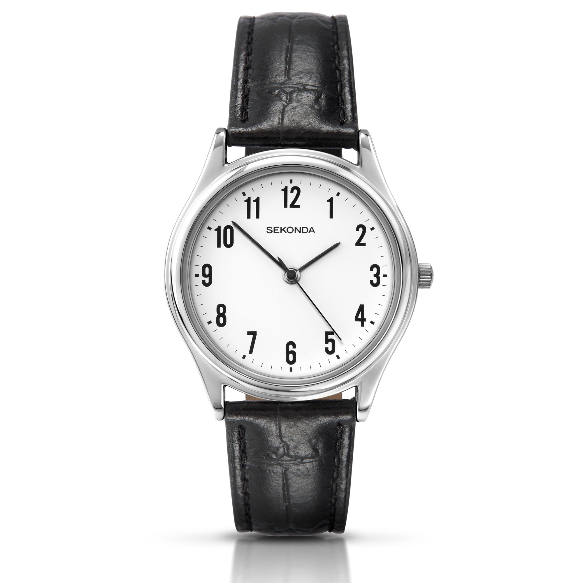Sekonda Classic Quartz Weißes Zifferblatt Schwarzes Lederarmband Herrenarmbanduhr 3621
