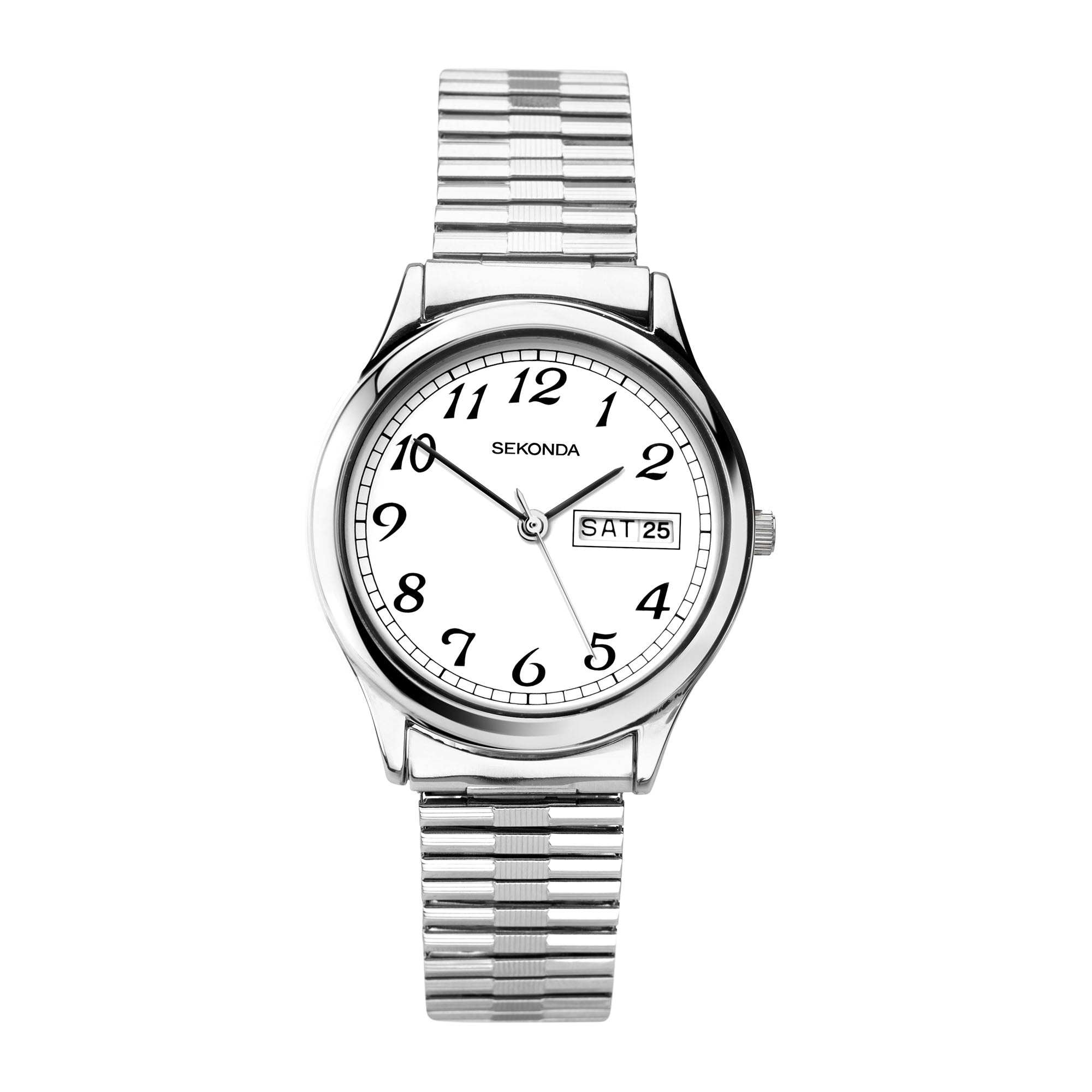 Sekonda Classic Quarz Herrenarmbanduhr mit weißem Zifferblatt und Expanderarmband 1693
