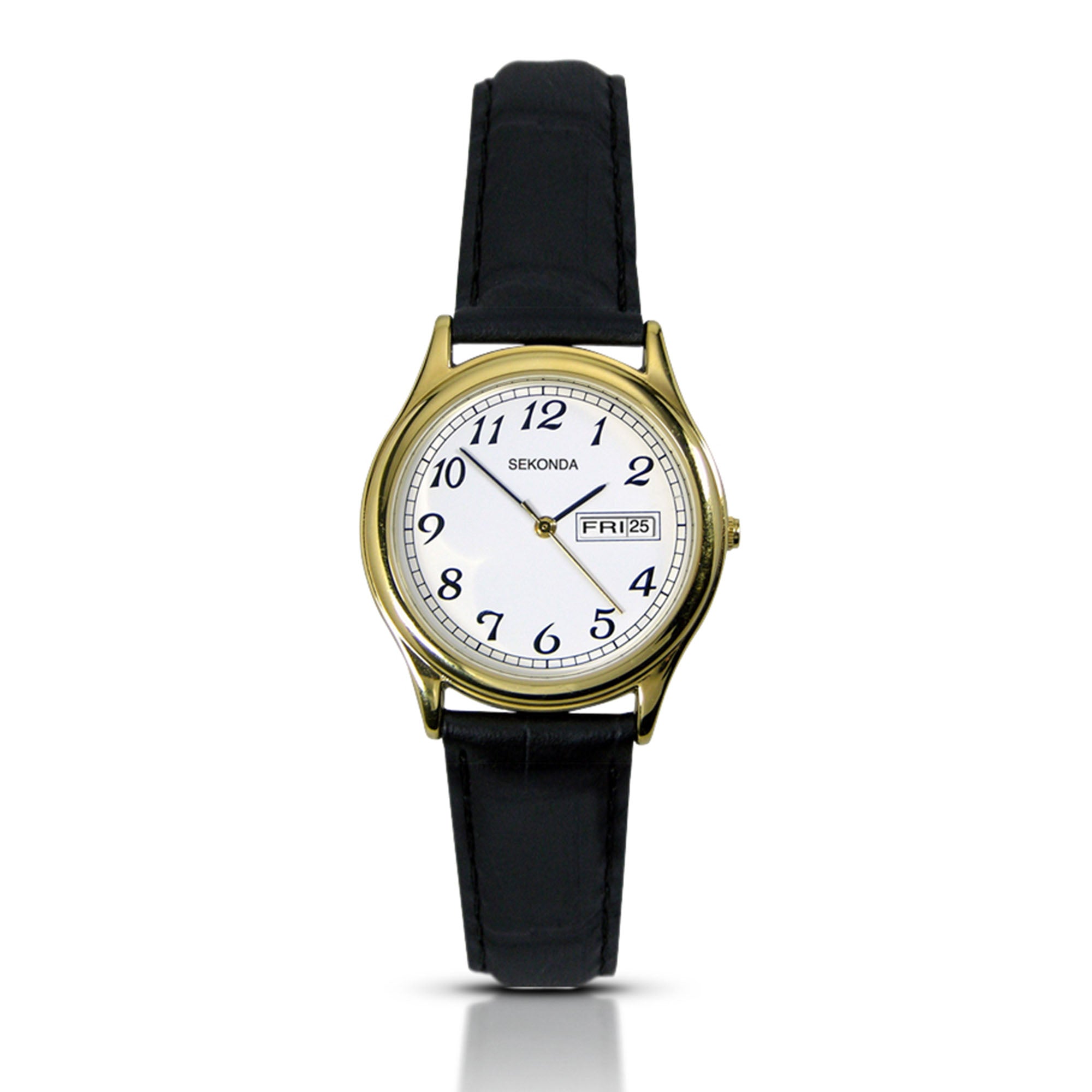 Sekonda Quartz Weißes Zifferblatt Schwarzes Lederarmband Damenarmbanduhr 4925