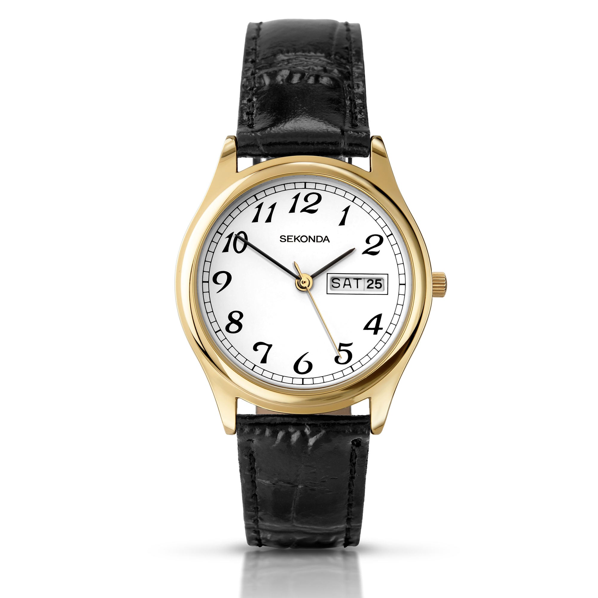 Sekonda Classic Quartz Weißes Zifferblatt Schwarzes Lederarmband Herrenarmbanduhr 3925
