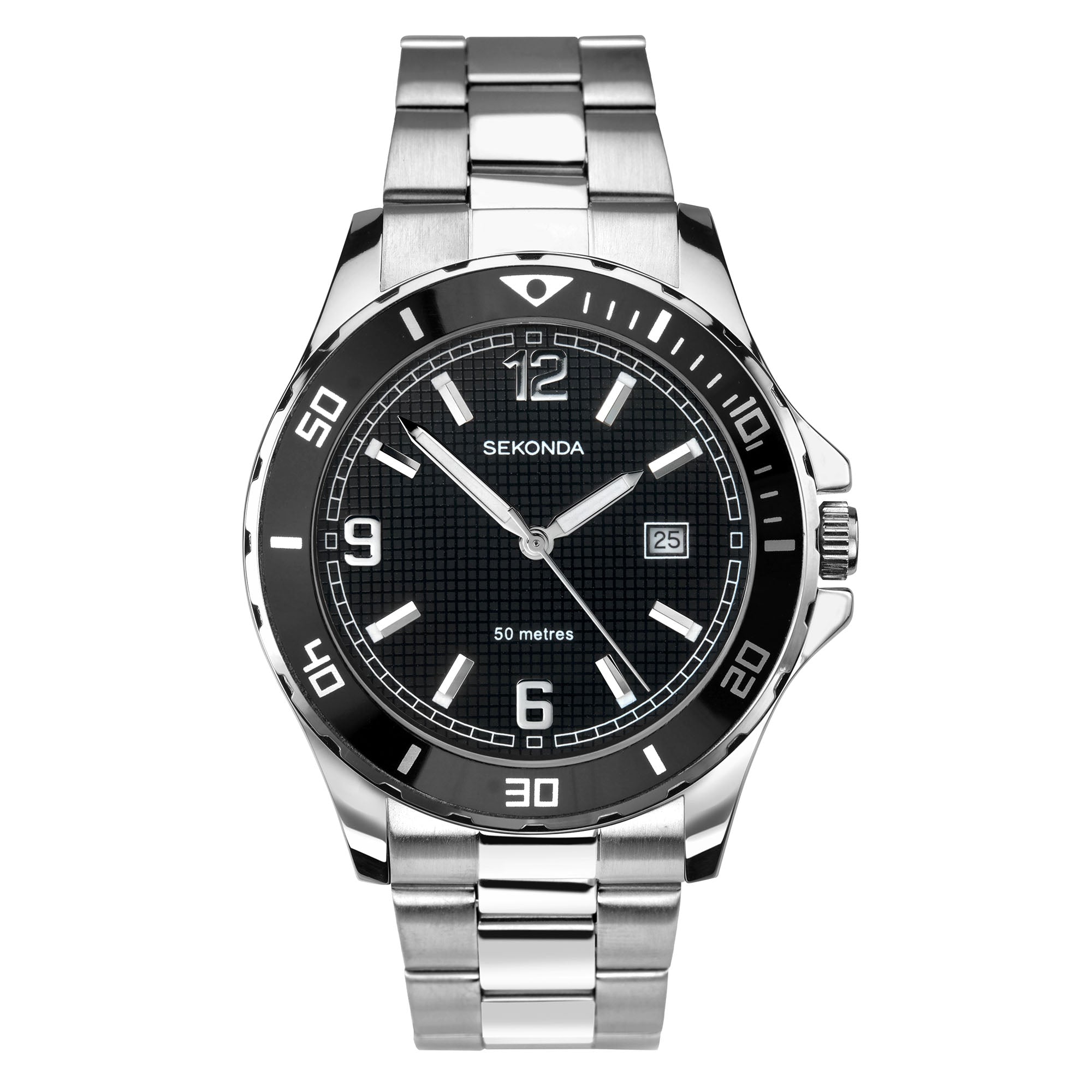 Sekonda Sports Quarz Schwarzes Zifferblatt Edelstahl Armband Herren Uhr 1513.00