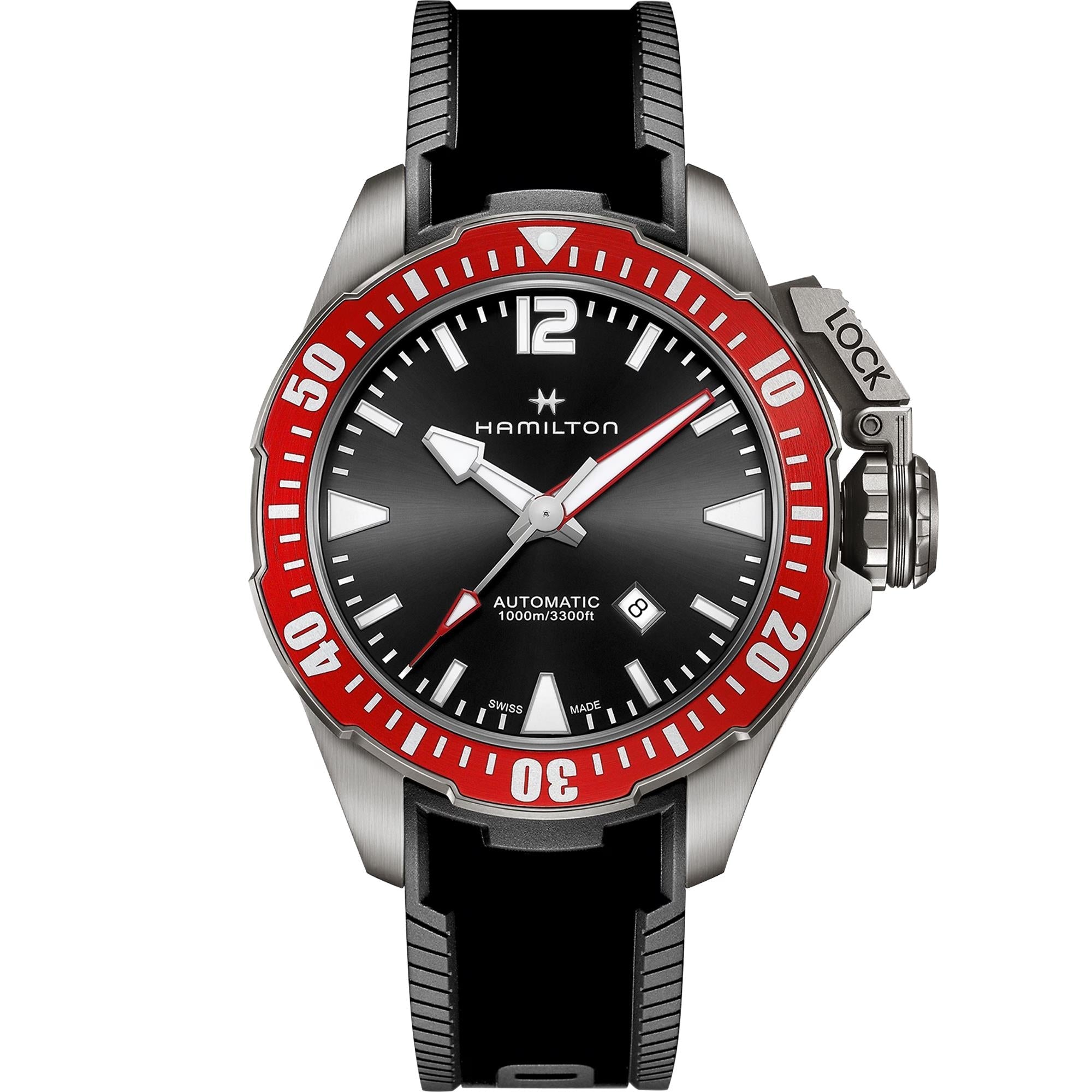 Hamilton Khaki Navy 46mm Black Dial Rubber Mens Automatic Watch H77805335