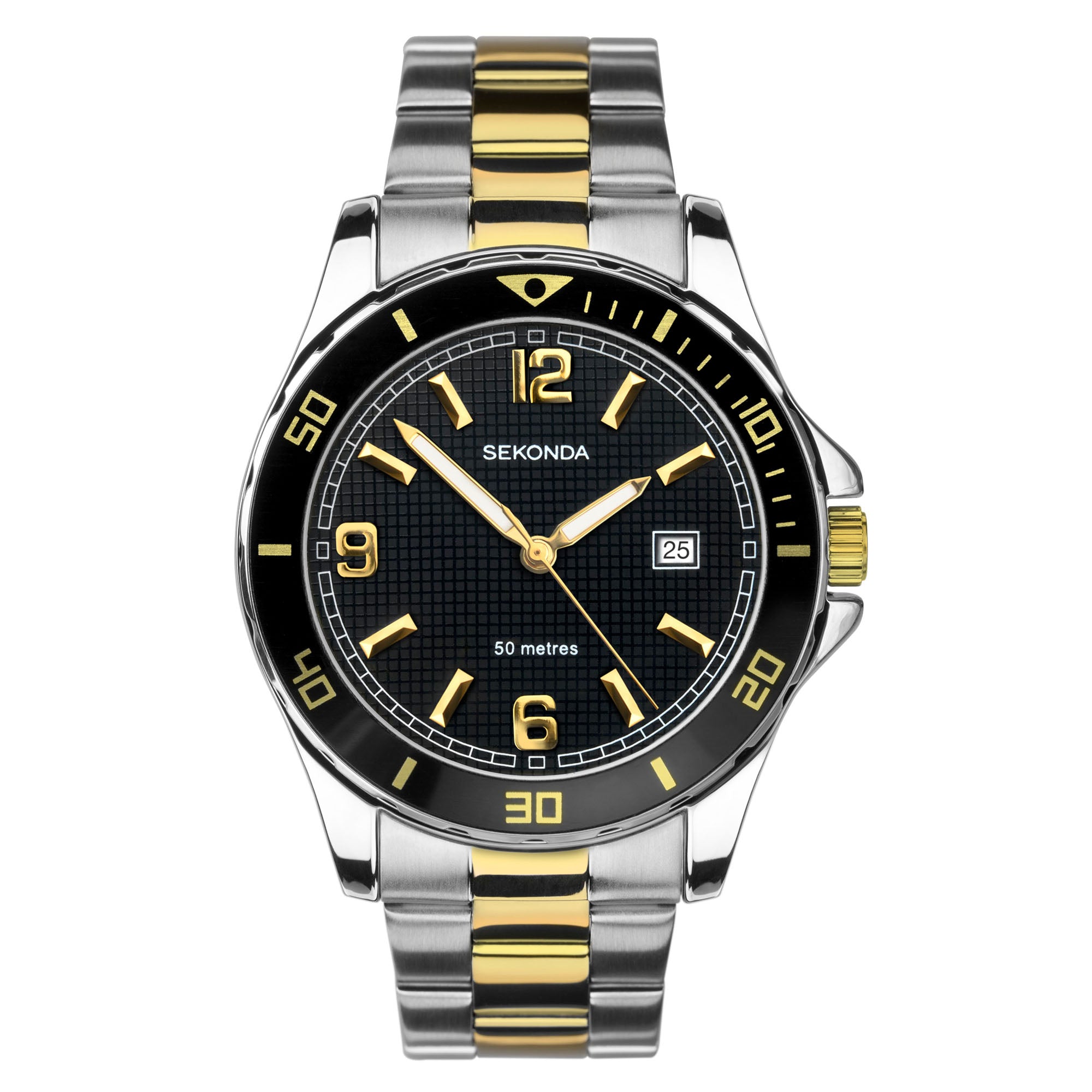 Sekonda Sports Quarz Schwarzes Zifferblatt Zweifarbig Edelstahl Armband Herren Uhr 1581