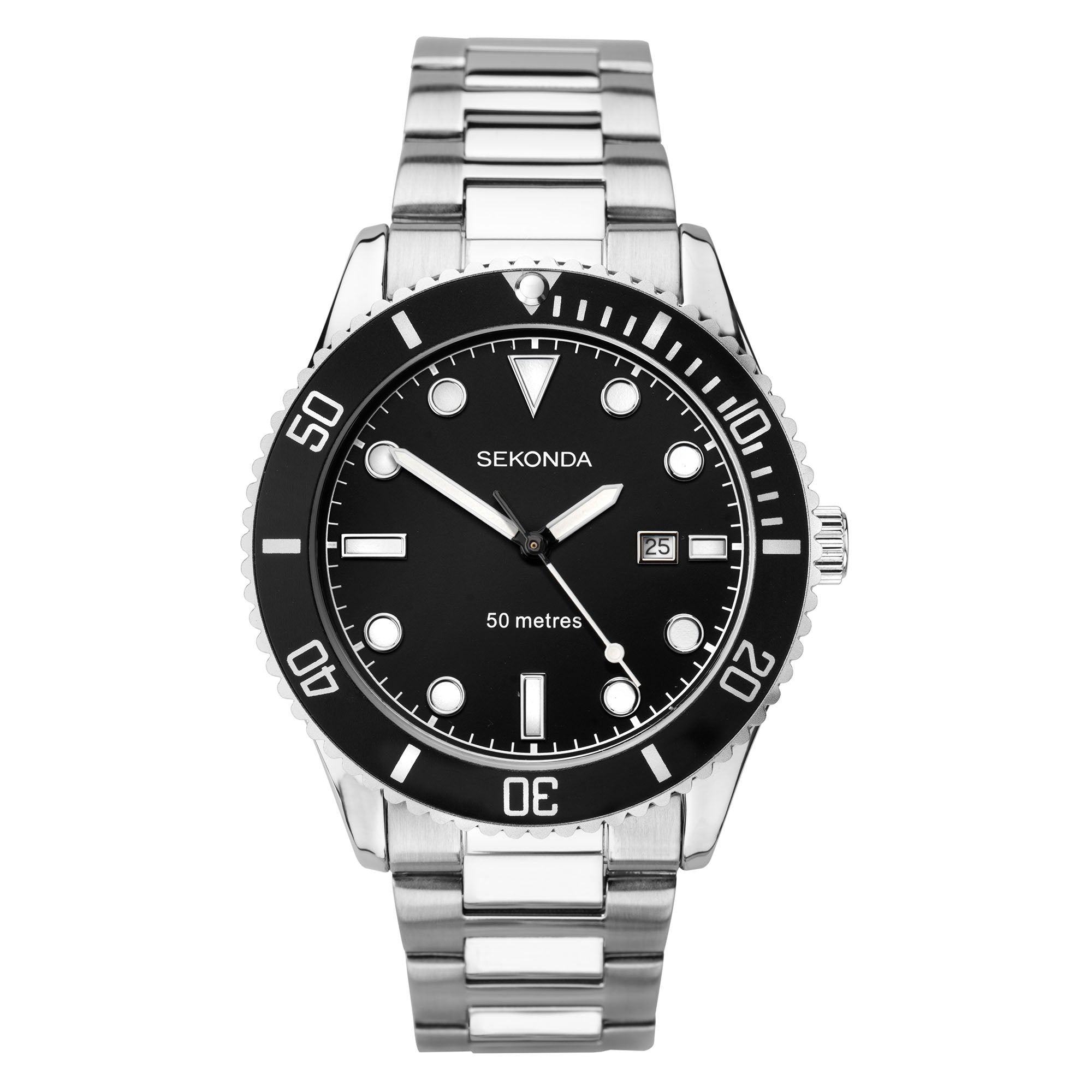 Sekonda Sports Quartz Schwarzes Zifferblatt Edelstahlarmband Herrenarmbanduhr 1788