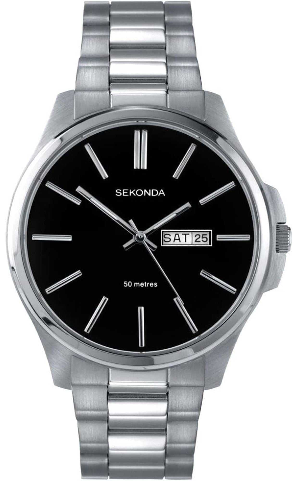 Sekonda Classic Quarz Schwarzes Zifferblatt Edelstahlarmband Herren Uhr 3381