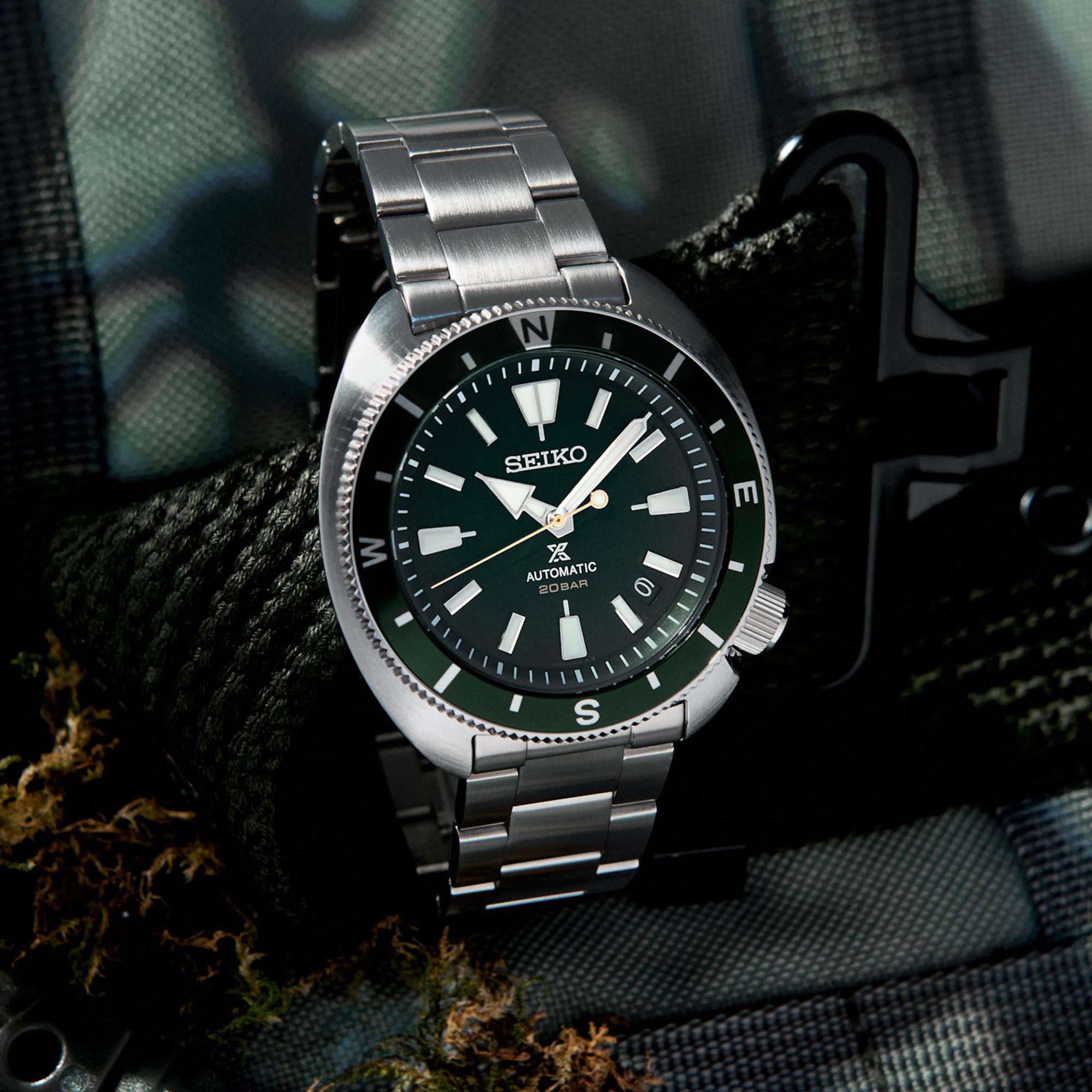 Seiko Prospex Schildkröte Automatik Grünes Zifferblatt Edelstahl Armband Herren Uhr SRPH15K1