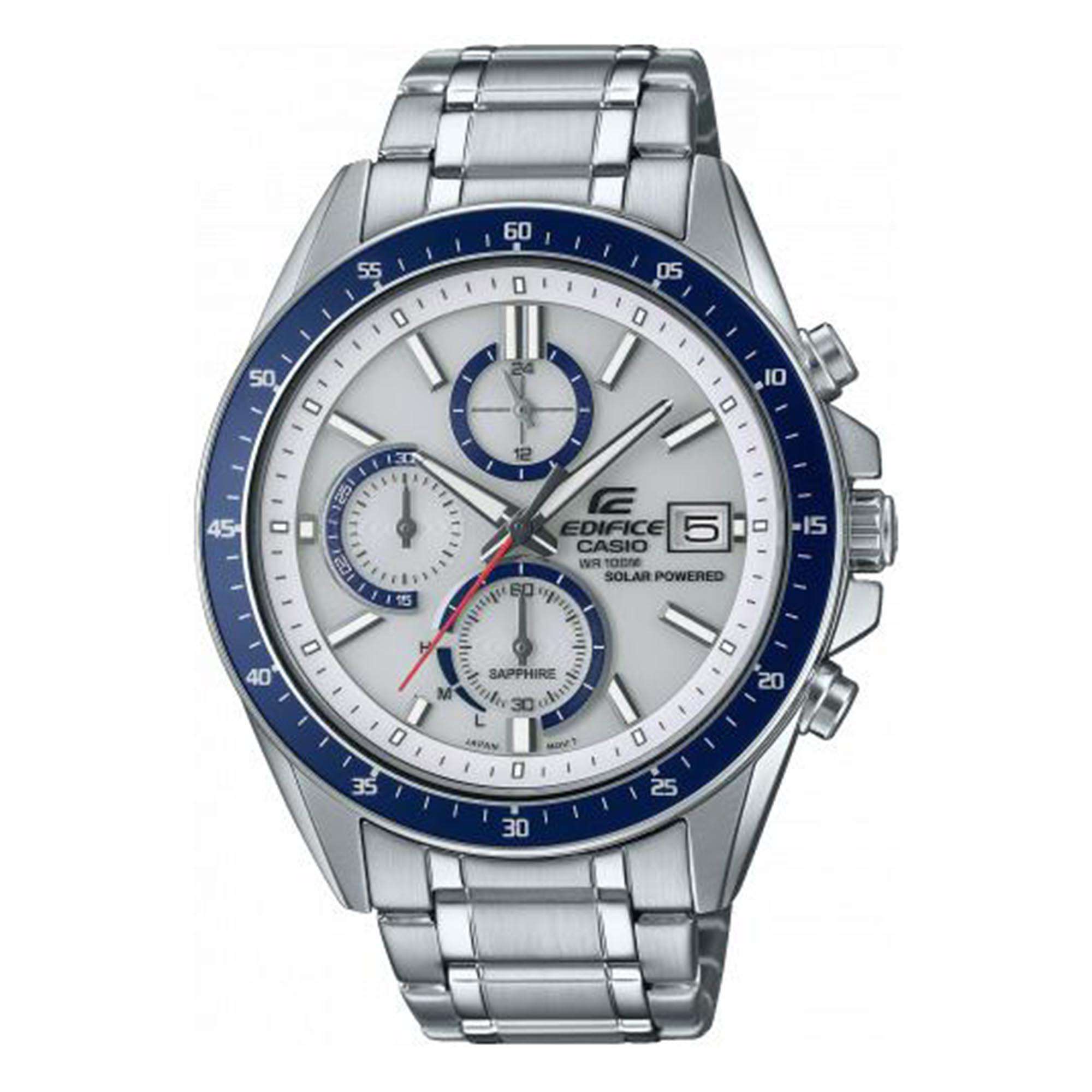 Casio Edifice Solar Weißes Zifferblatt Edelstahl Armband Chronograph Herren Uhr EFS-S510D-7BVUEF