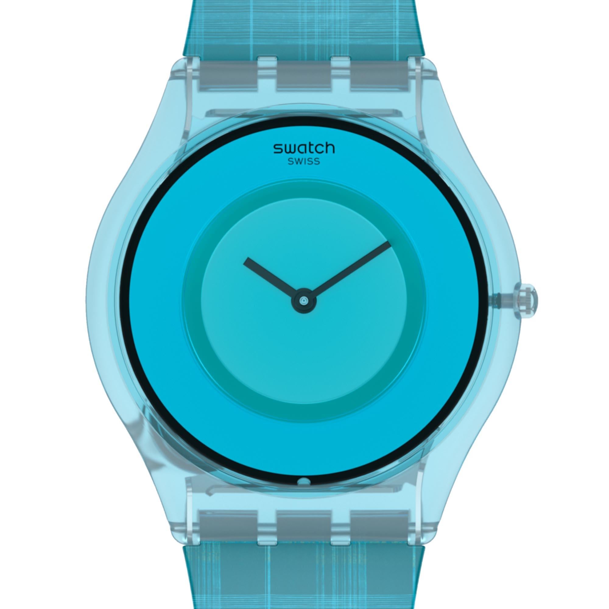 Swatch Supriya Sari Mardas 01 Quarz Uhr mit blauem Zifferblatt und mehrfarbigem Silikonarmband SS08Z102