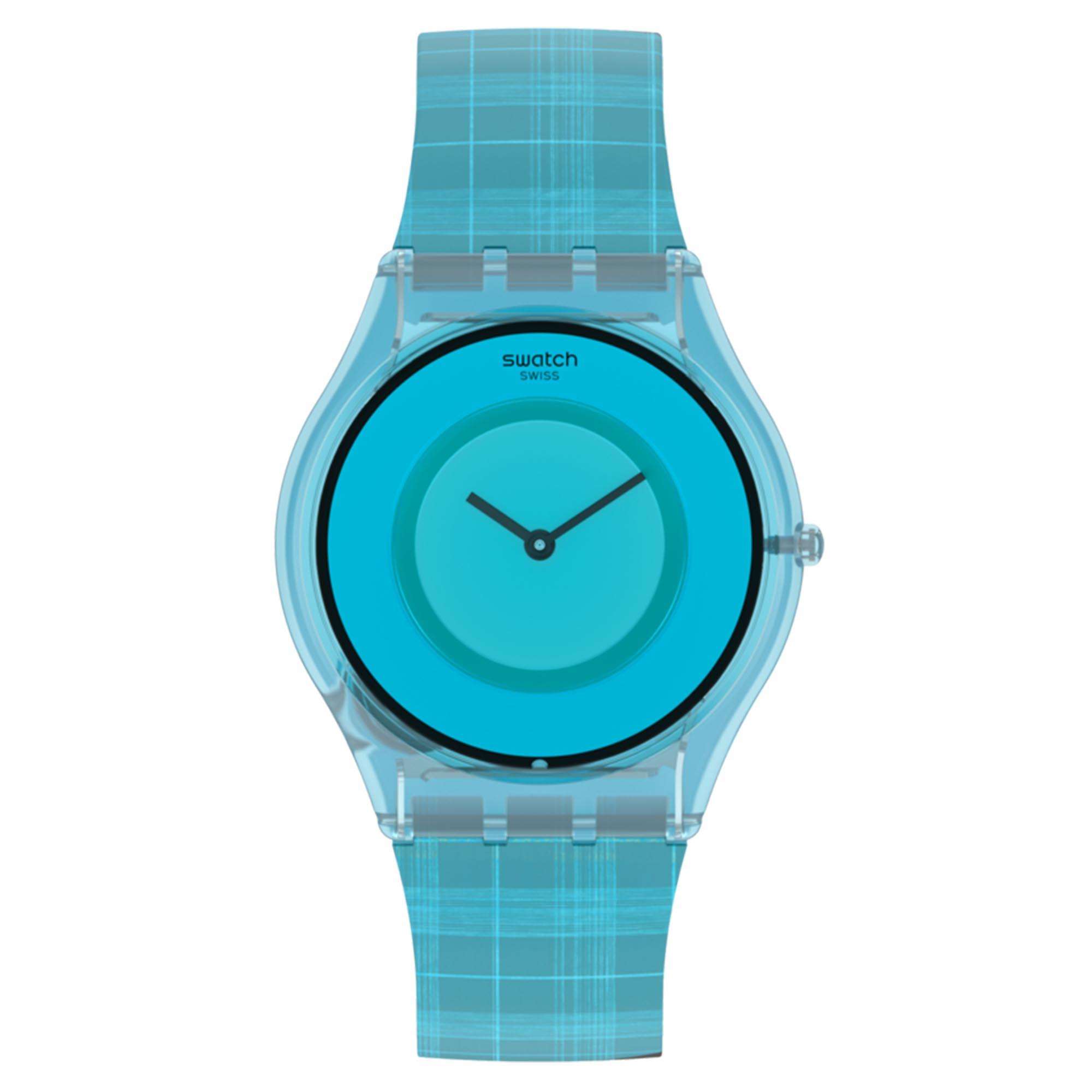 Swatch Supriya Sari Mardas 01 Quarz Uhr mit blauem Zifferblatt und mehrfarbigem Silikonarmband SS08Z102